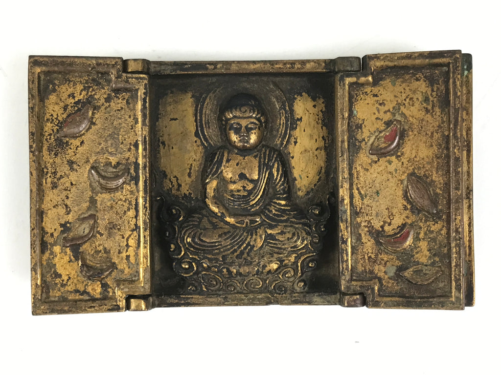 Antique Japanese Buddhist Zushi Shrine Statue Amida Nyorai Metal Gold BA704