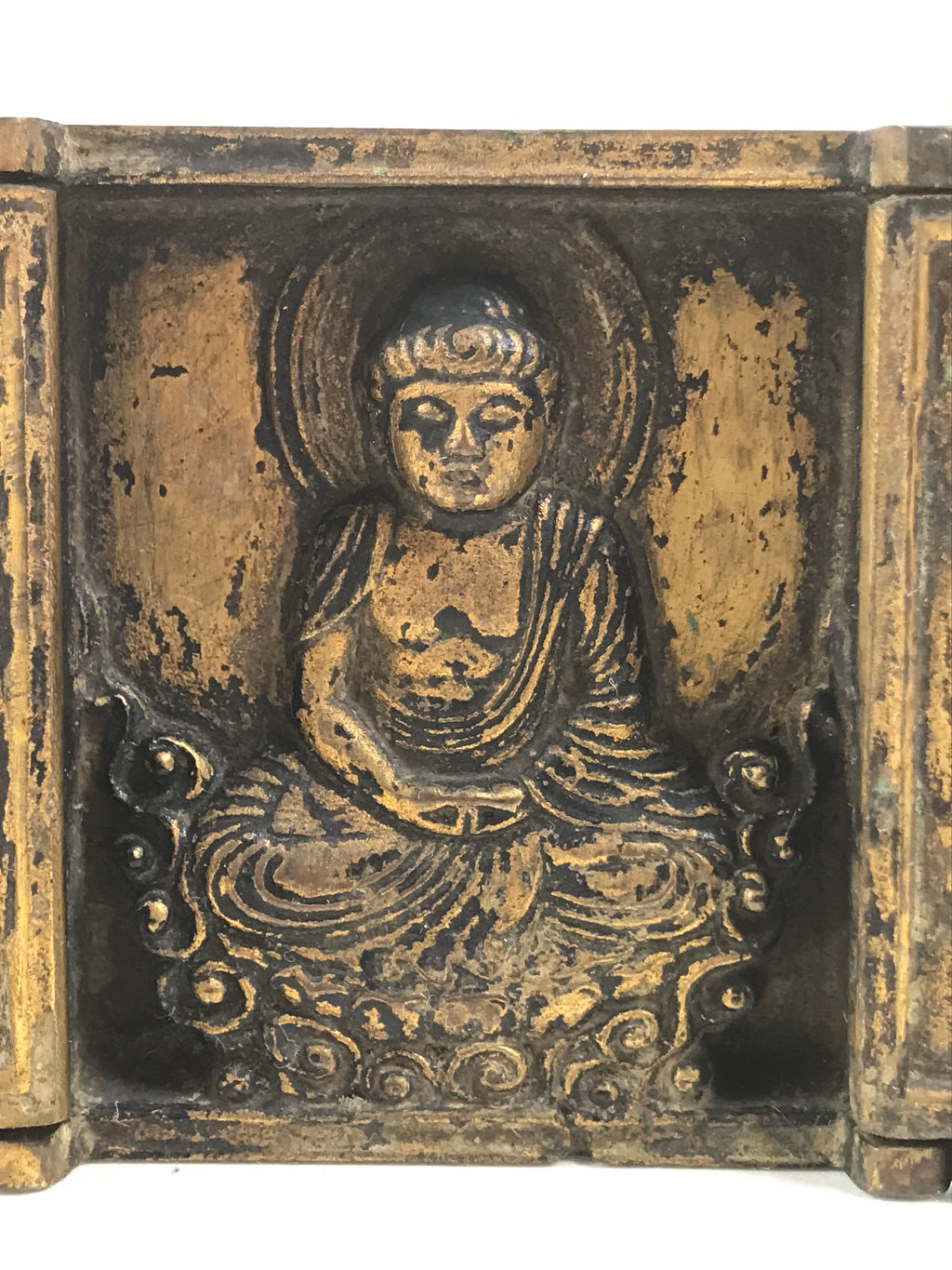 Antique Japanese Buddhist Zushi Shrine Statue Amida Nyorai Metal Gold BA704