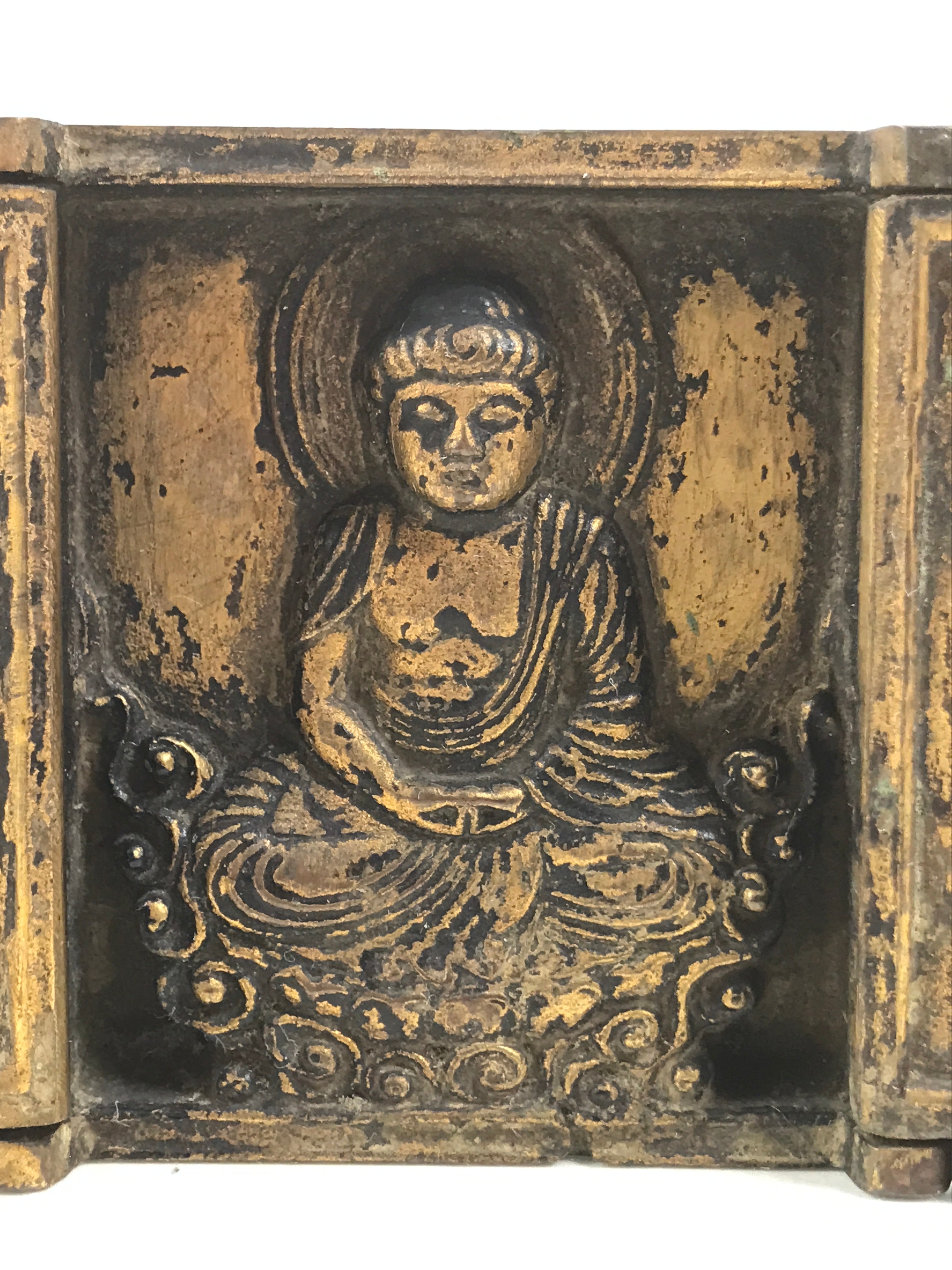 Antique Japanese Buddhist Zushi Shrine Statue Amida Nyorai Metal Gold BA704