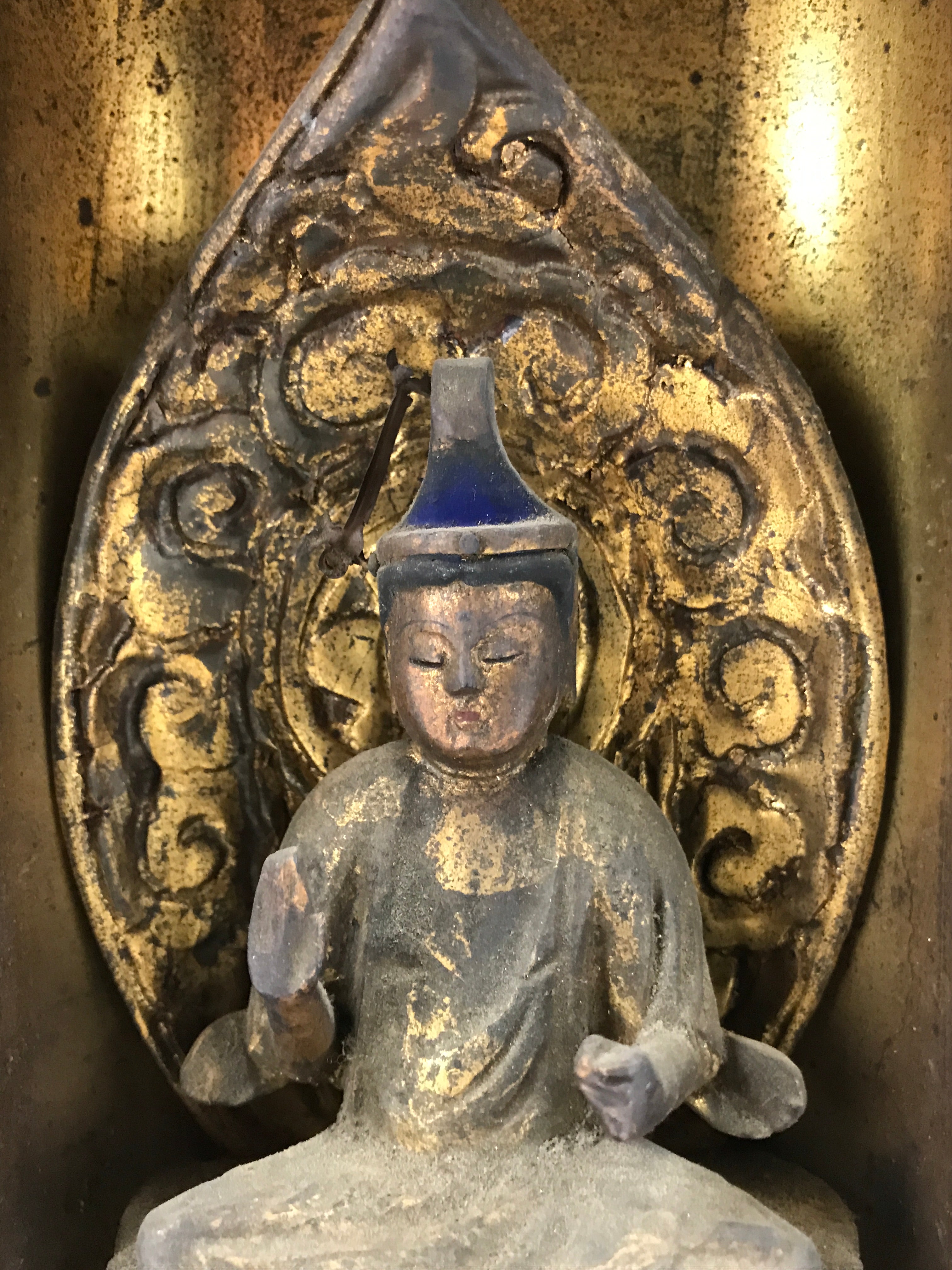 Antique Japanese Buddhist Zushi Shrine W/ Statue Lacquer Wood Black Gold BA311