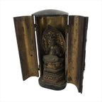 Antique Japanese Buddhist Zushi Shrine W/ Statue Lacquer Wood Black Gold BA311