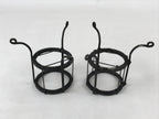 Antique Japanese Ceramic Flower Vase 2pcs Kabin Metal Stand Ikebana Green FK82