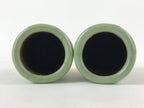 Antique Japanese Ceramic Flower Vase 2pcs Kabin Metal Stand Ikebana Green FK82