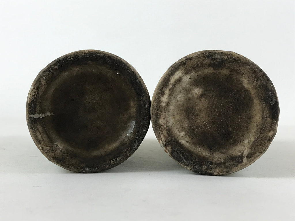 Antique Japanese Ceramic Flower Vase 2pcs Kabin Metal Stand Ikebana Green FK82