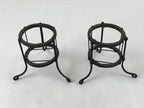 Antique Japanese Ceramic Flower Vase 2pcs Kabin Metal Stand Ikebana Green FK82
