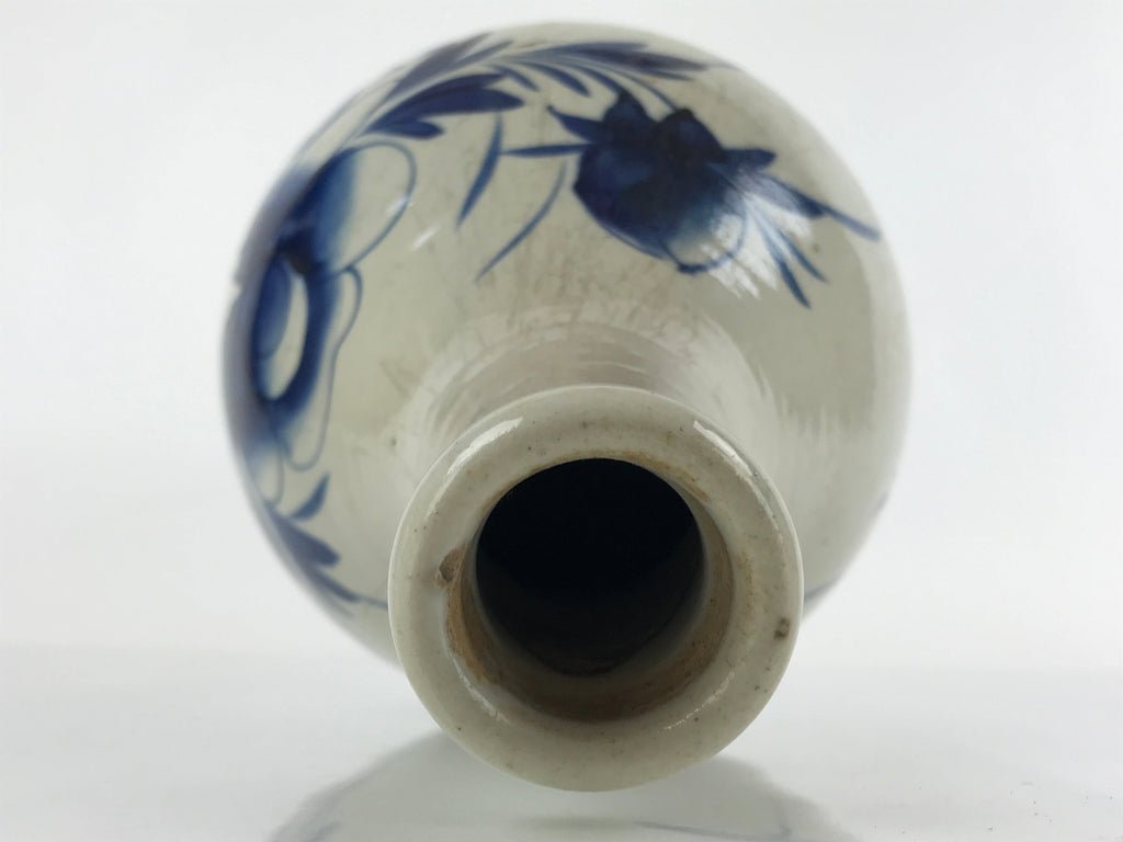Antique Japanese Ceramic Imari Sake Bottle Kayoi-Tokkuri Blue Peony Botan TS623