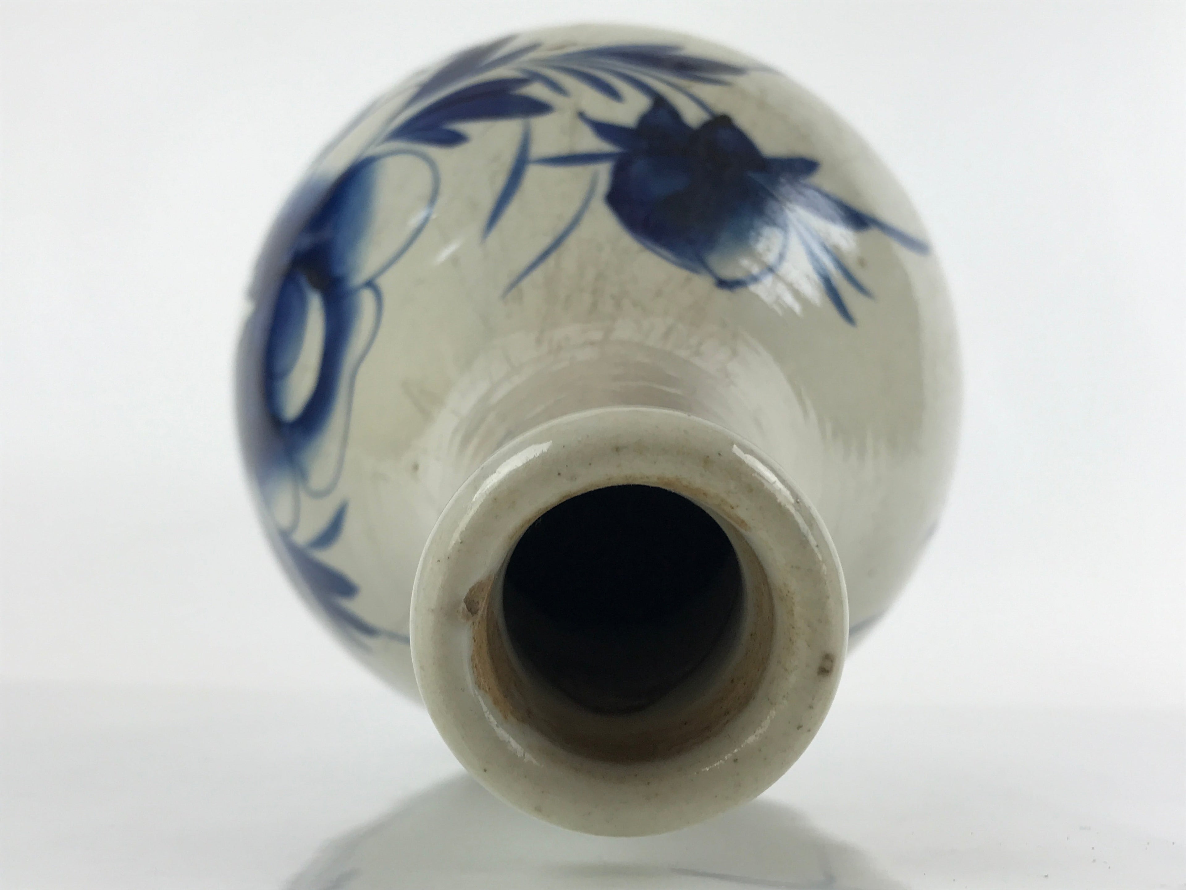 Antique Japanese Ceramic Imari Sake Bottle Kayoi-Tokkuri Blue Peony Botan TS623