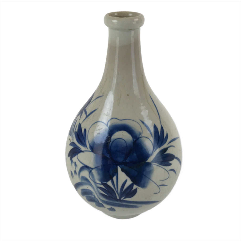 Antique Japanese Ceramic Imari Sake Bottle Kayoi-Tokkuri Blue Peony Botan TS623
