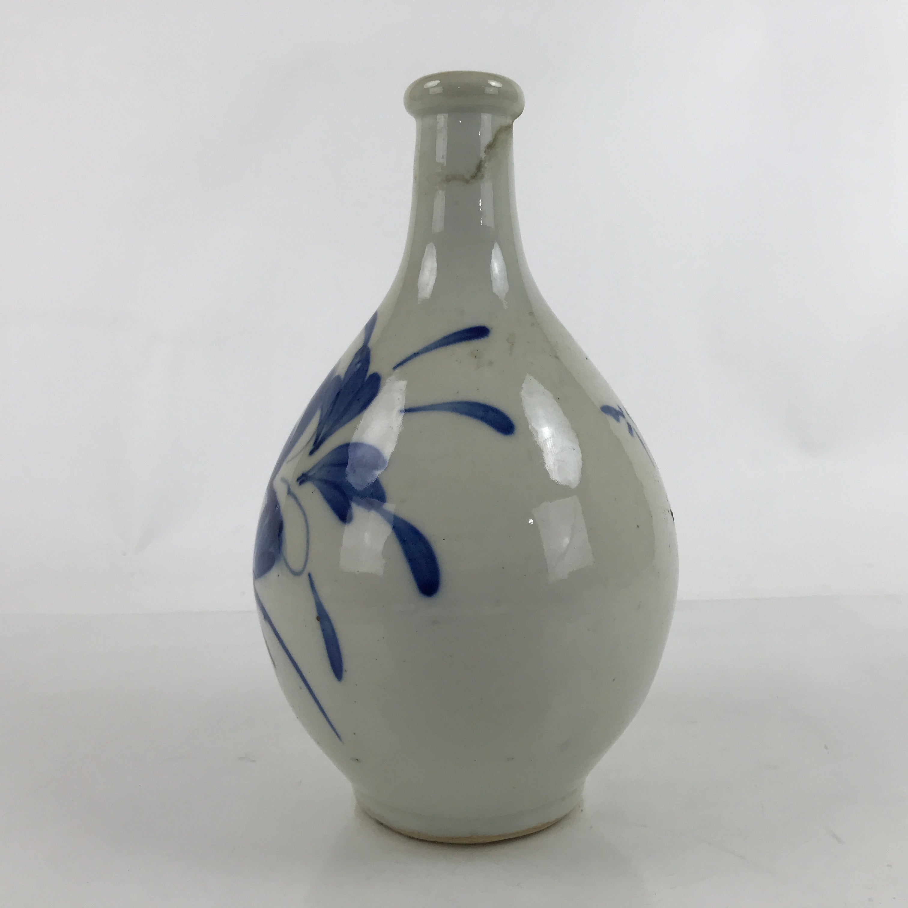 Antique Japanese Ceramic Imari Sake Bottle Kayoi-Tokkuri Blue White Floral TS767