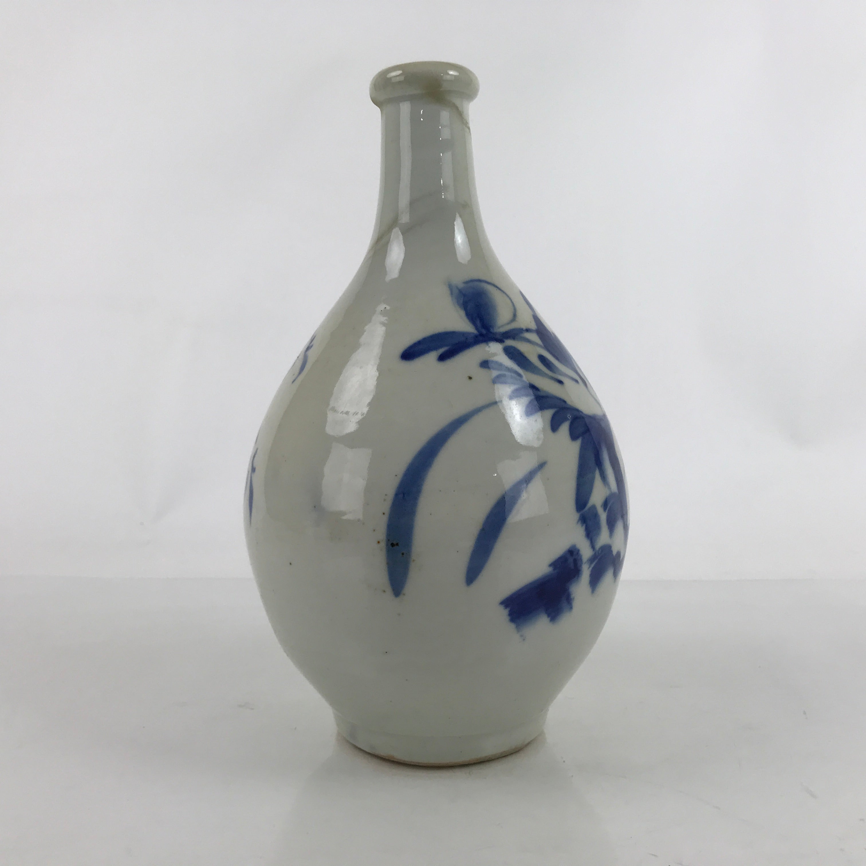 Antique Japanese Ceramic Imari Sake Bottle Kayoi-Tokkuri Blue White Floral TS767