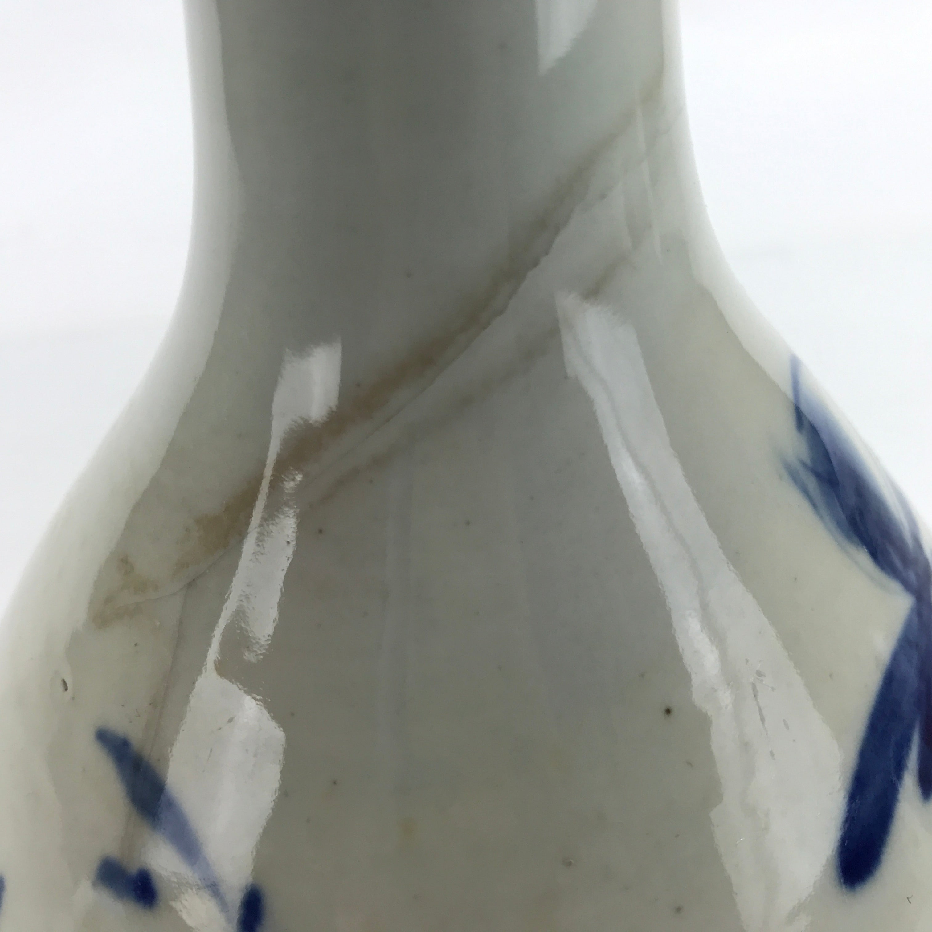 Antique Japanese Ceramic Imari Sake Bottle Kayoi-Tokkuri Blue White Floral TS767