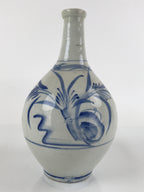 Antique Japanese Ceramic Imari Sake Bottle Kayoi-Tokkuri White Blue Floral TS624