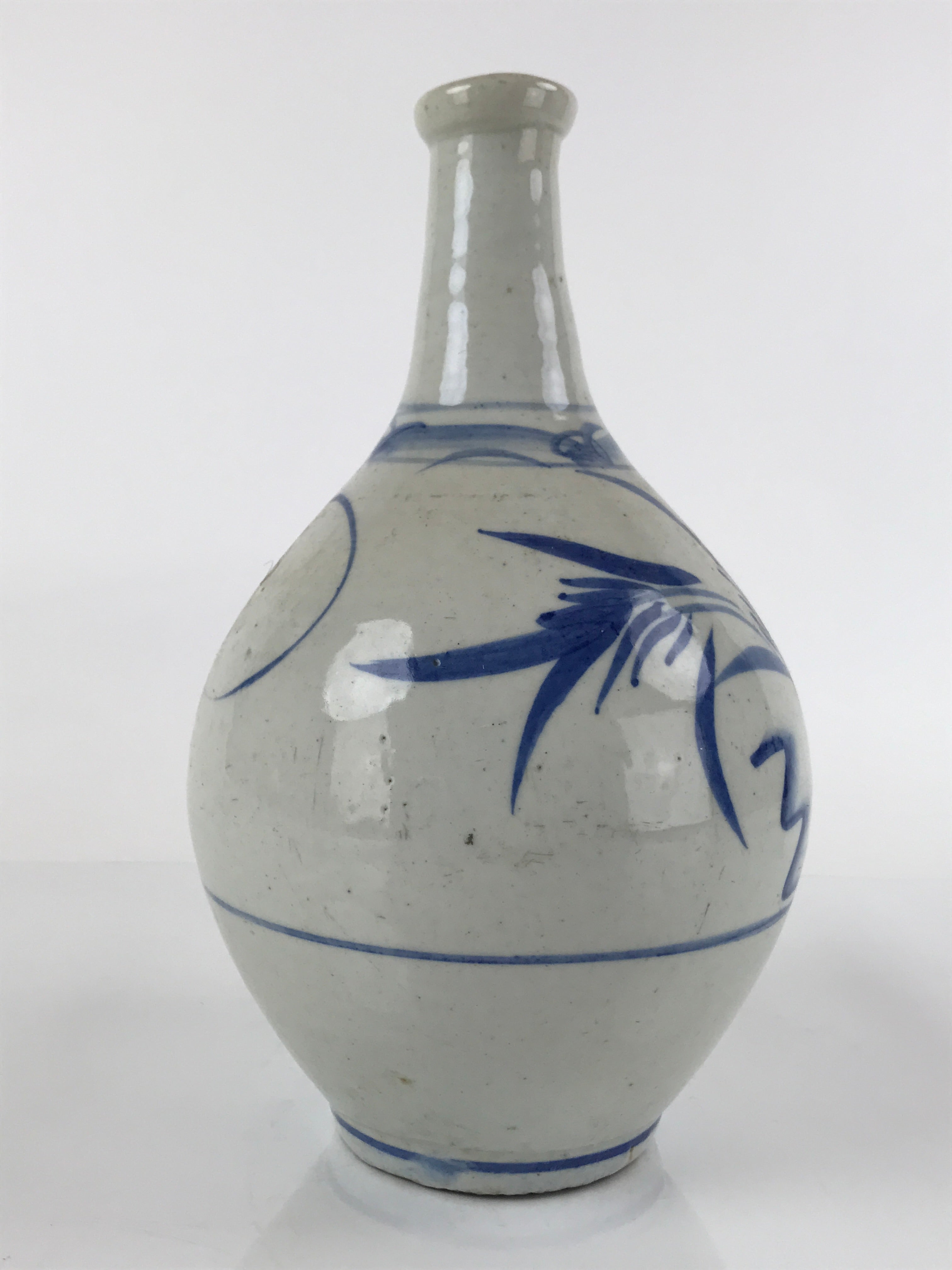 Antique Japanese Ceramic Imari Sake Bottle Kayoi-Tokkuri White Blue Floral TS624