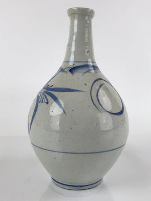 Antique Japanese Ceramic Imari Sake Bottle Kayoi-Tokkuri White Blue Floral TS624