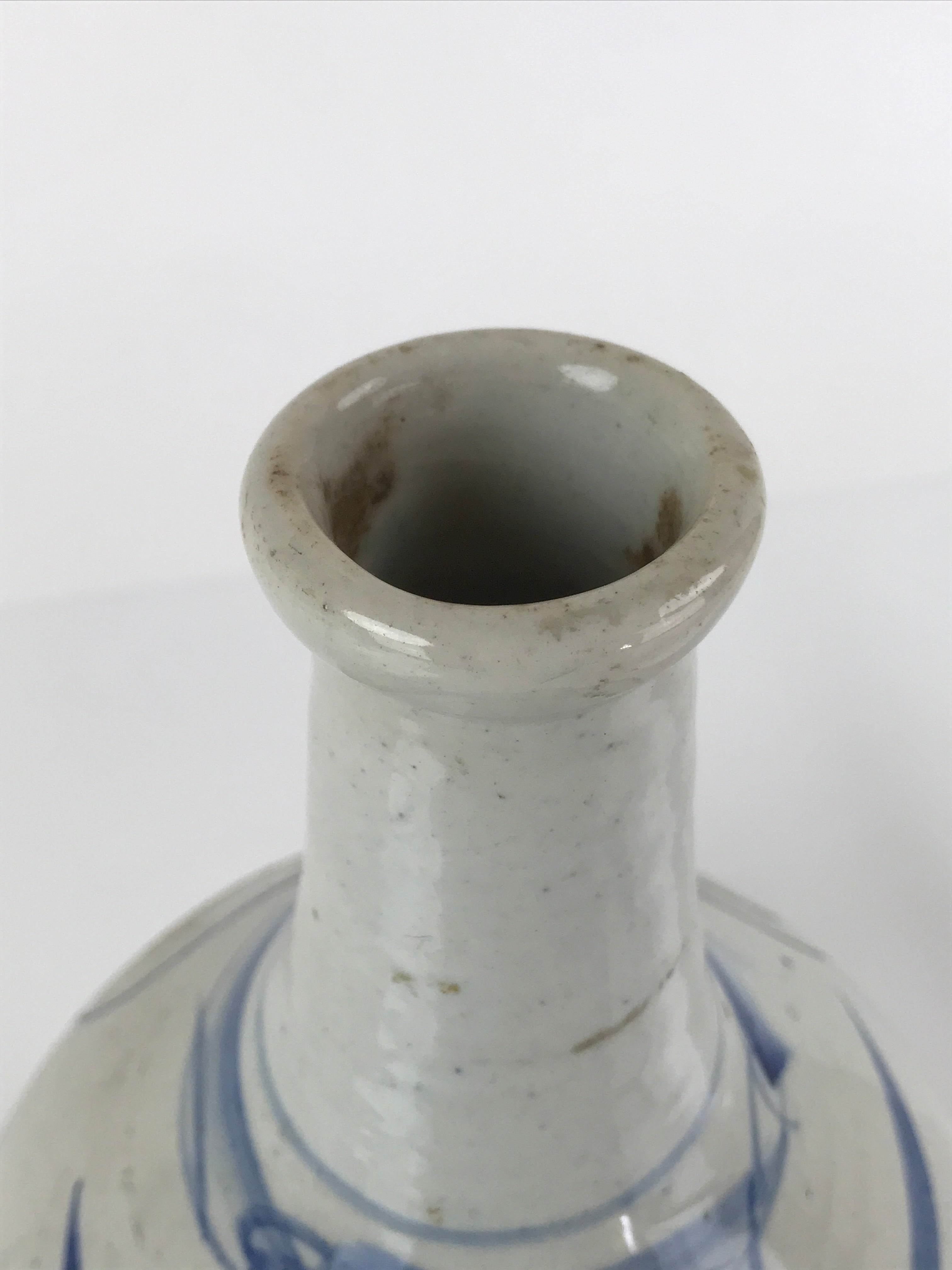 Antique Japanese Ceramic Imari Sake Bottle Kayoi-Tokkuri White Blue Floral TS624