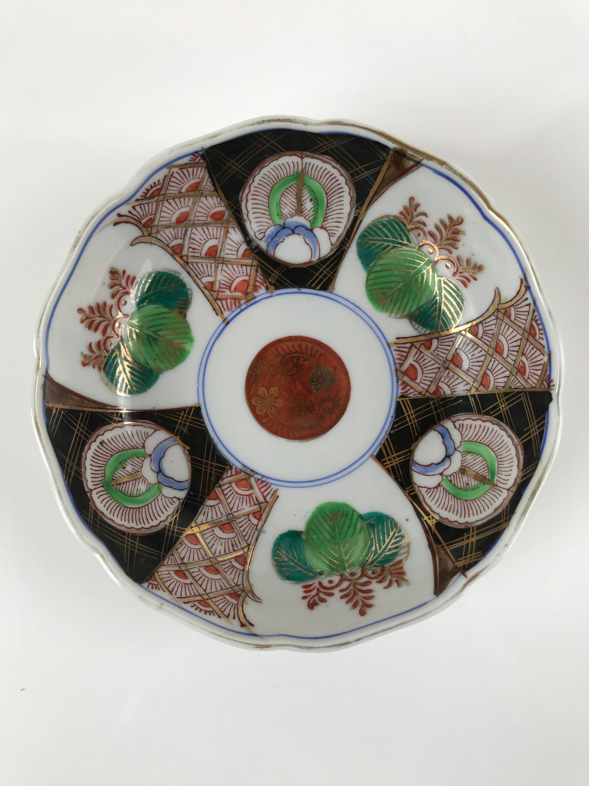 Antique Japanese Ceramic Kutani Imari Namasu Bowl Paulownia Kiri Red Salad PY682