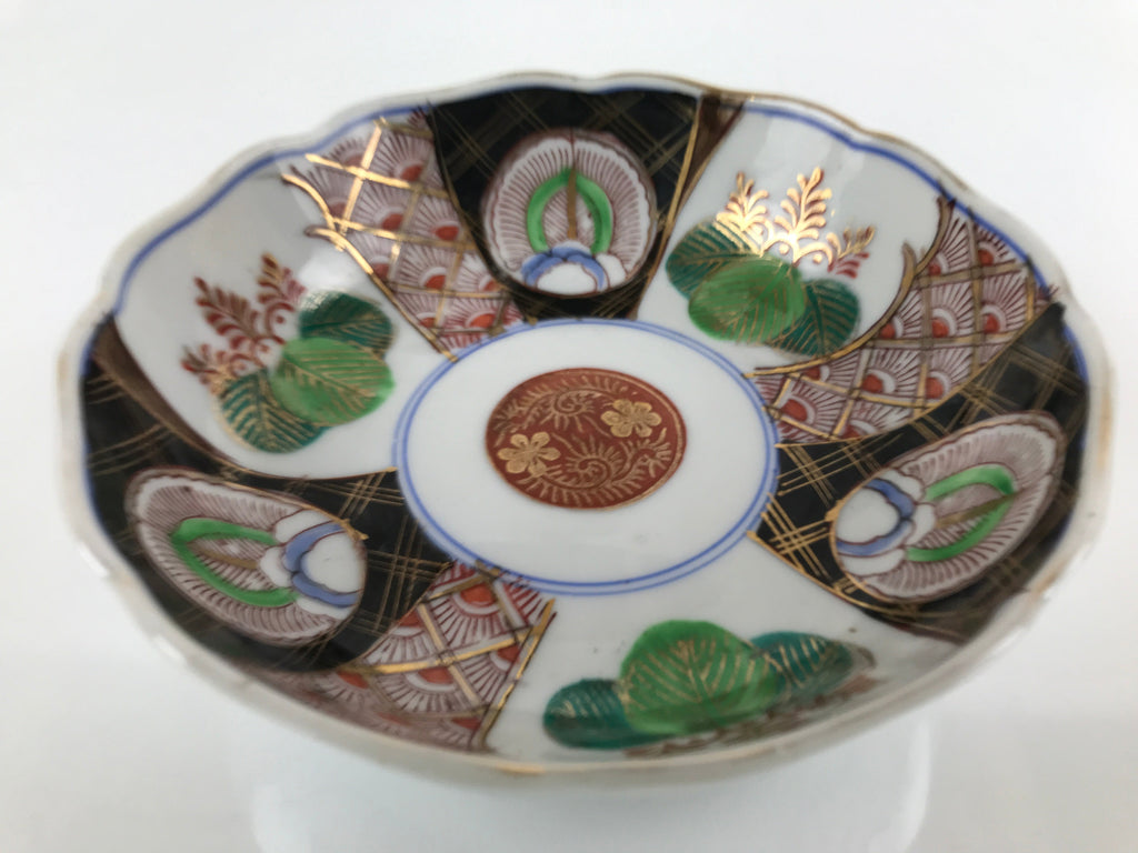 Antique Japanese Ceramic Kutani Imari Namasu Bowl Paulownia Kiri Red Salad PY682