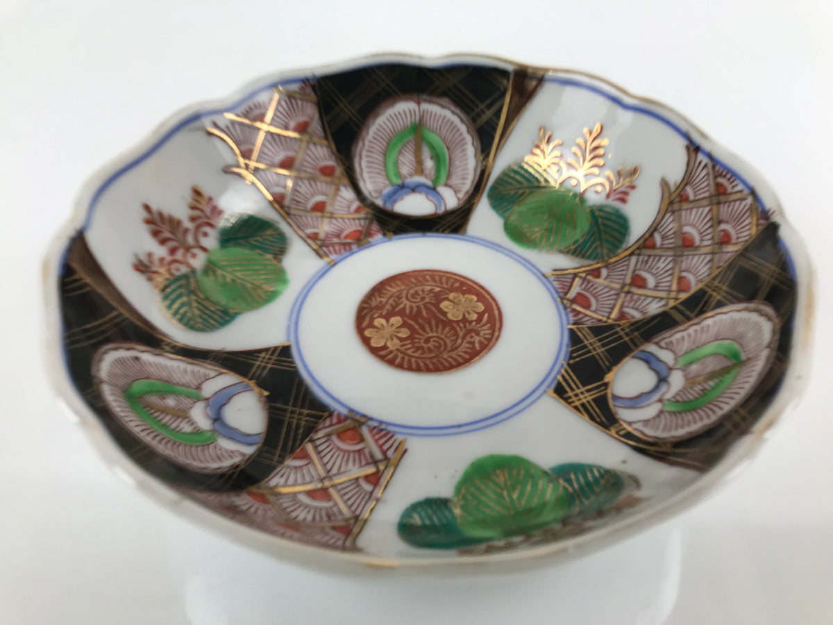 Antique Japanese Ceramic Kutani Imari Namasu Bowl Paulownia Kiri Red Salad PY682