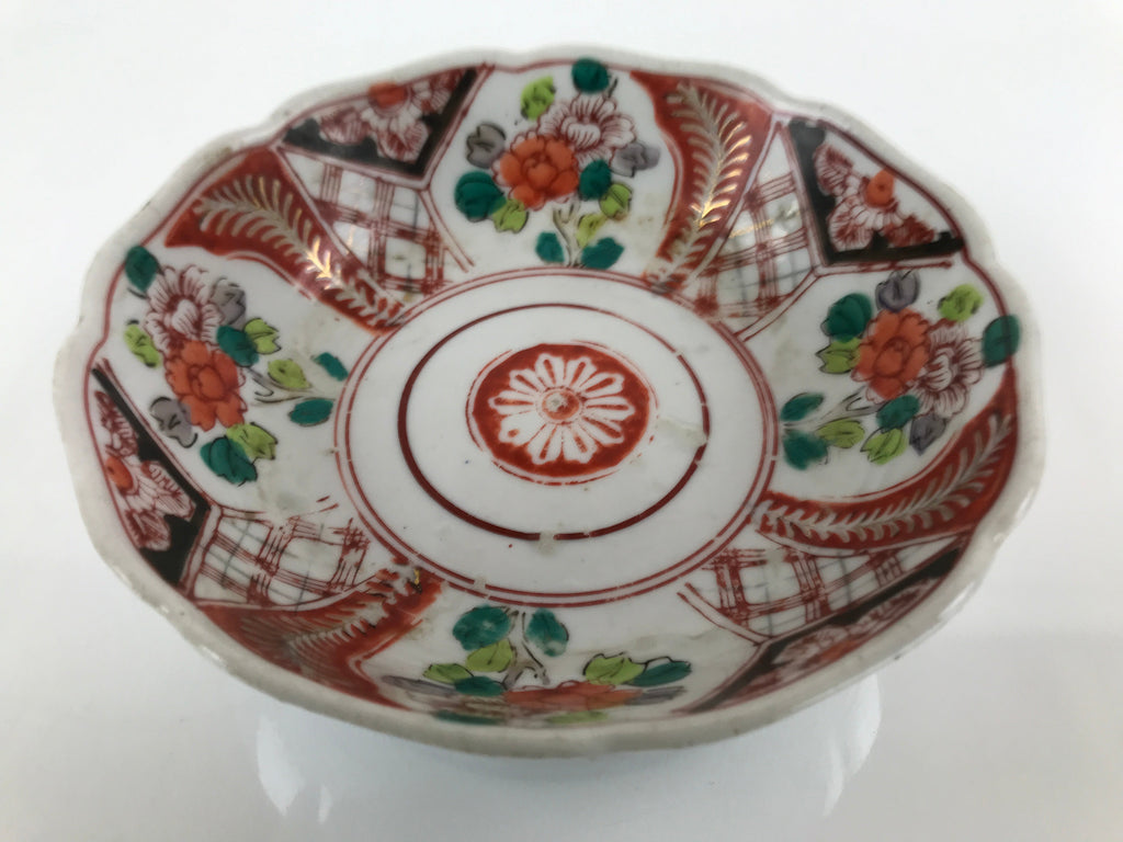 Antique Japanese Ceramic Kutani Imari Namasu Bowl Peony Botan Red Salad PY681