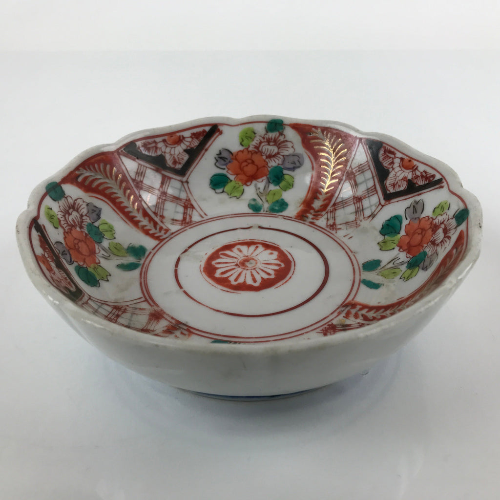 Antique Japanese Ceramic Kutani Imari Namasu Bowl Peony Botan Red Salad PY681