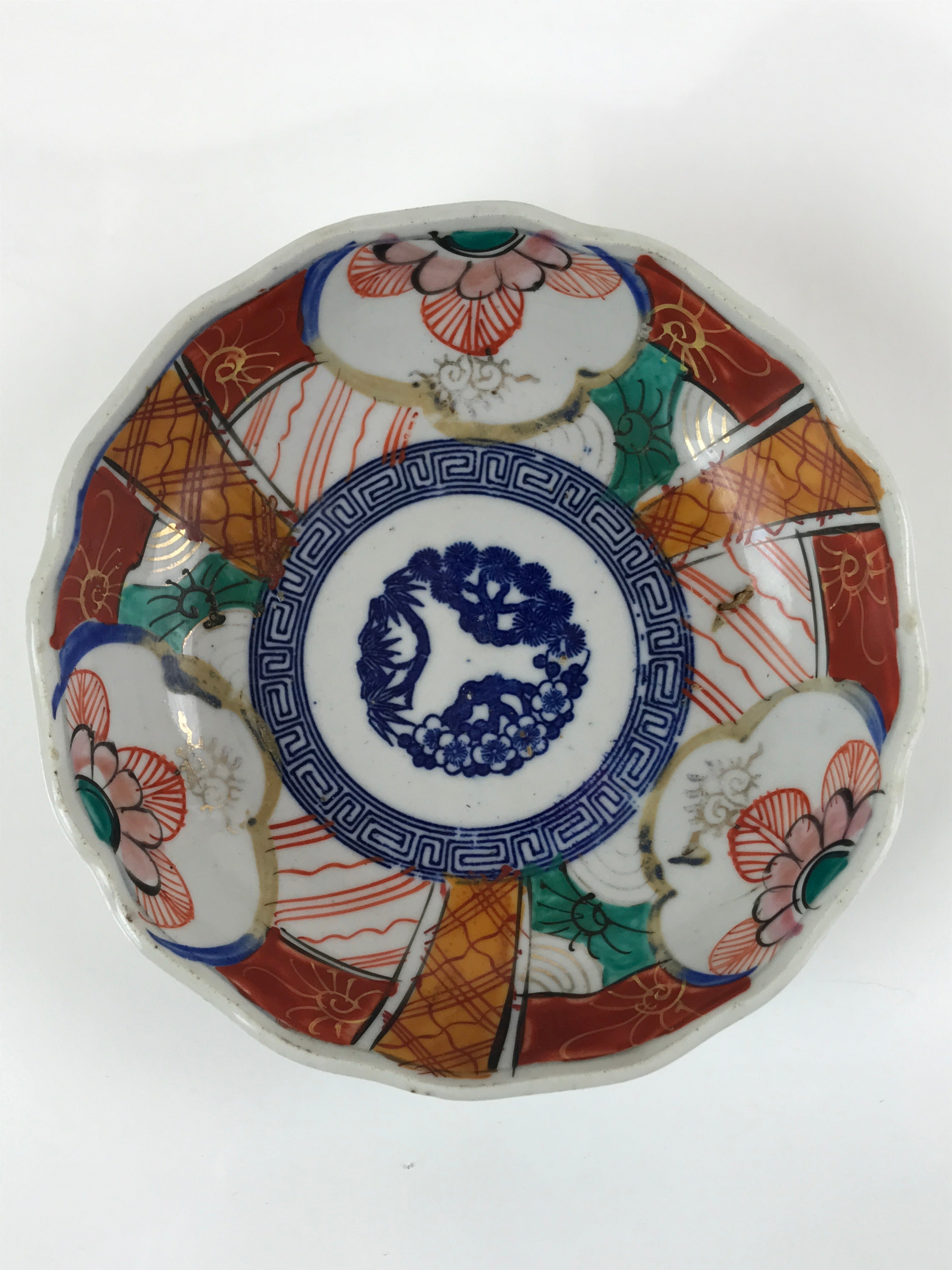 Antique Japanese Ceramic Kutani Imari Namasu Bowl Shouchikubai Red Salad PY679