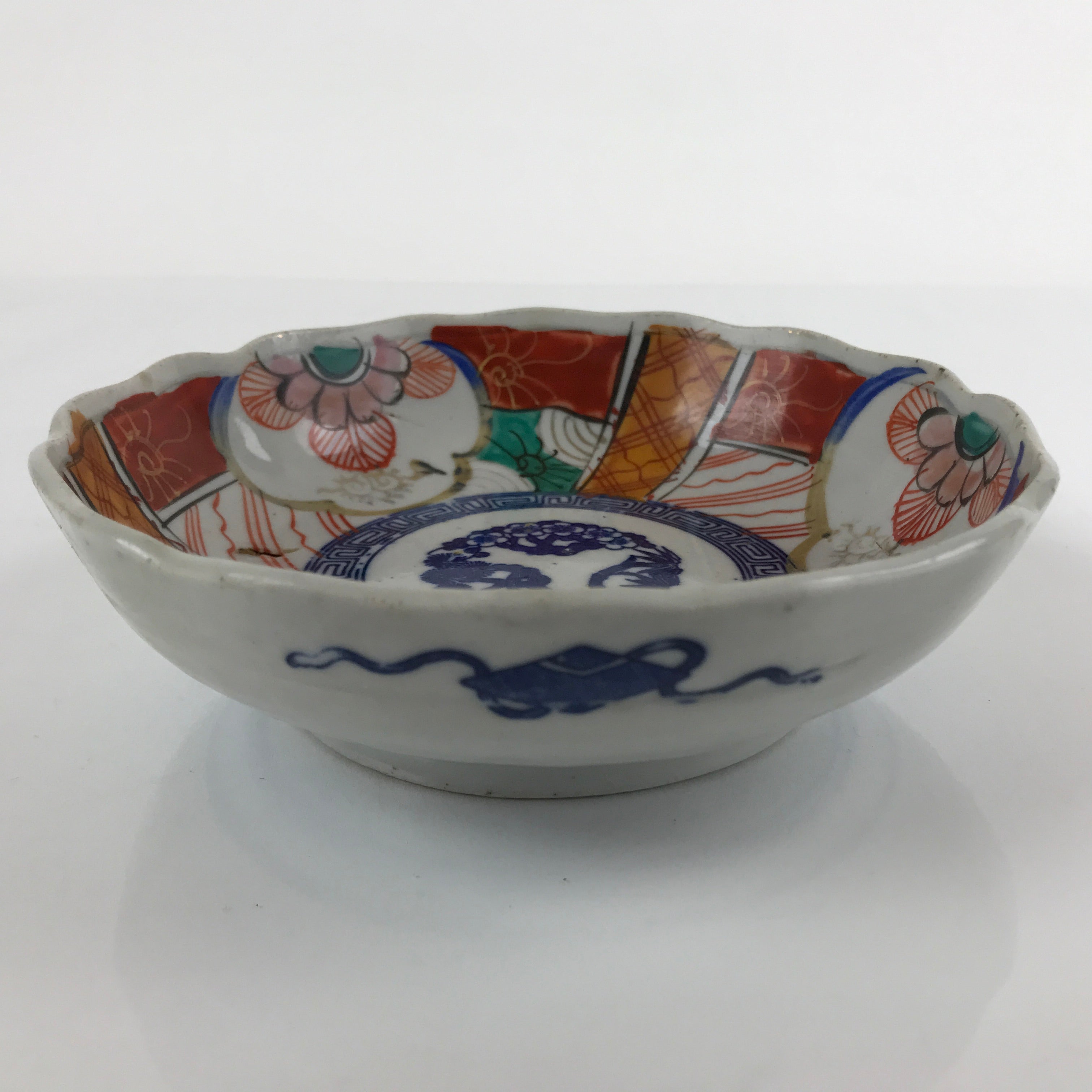 Antique Japanese Ceramic Kutani Imari Namasu Bowl Shouchikubai Red Salad PY679