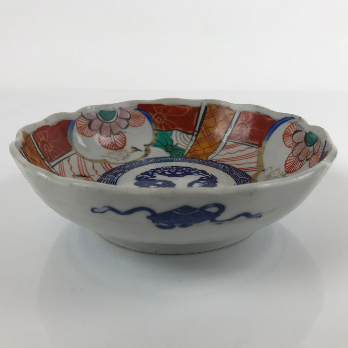 Antique Japanese Ceramic Kutani Imari Namasu Bowl Shouchikubai Red Salad PY679