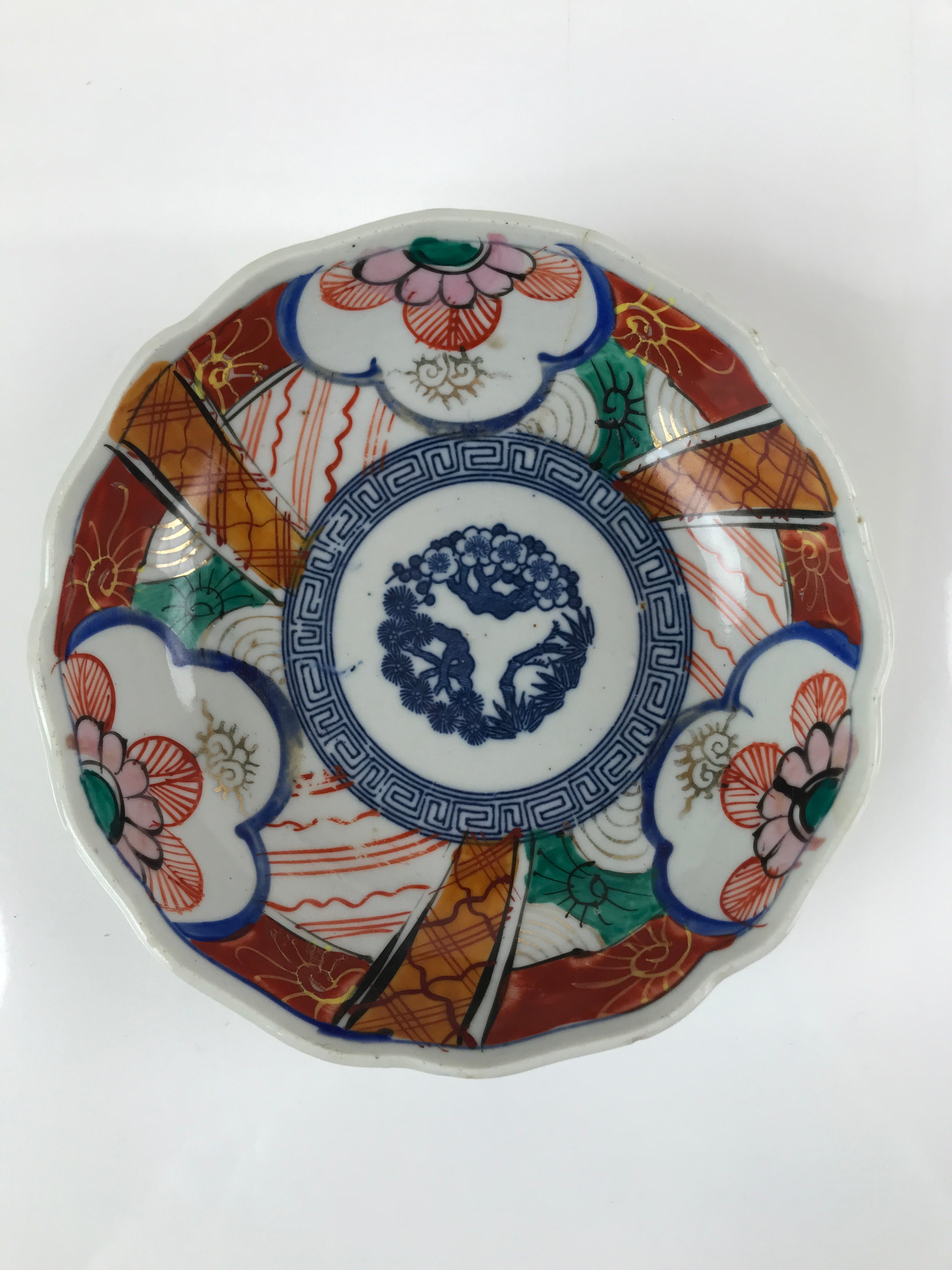 Antique Japanese Ceramic Kutani Imari Namasu Bowl Shouchikubai Red Salad PY680