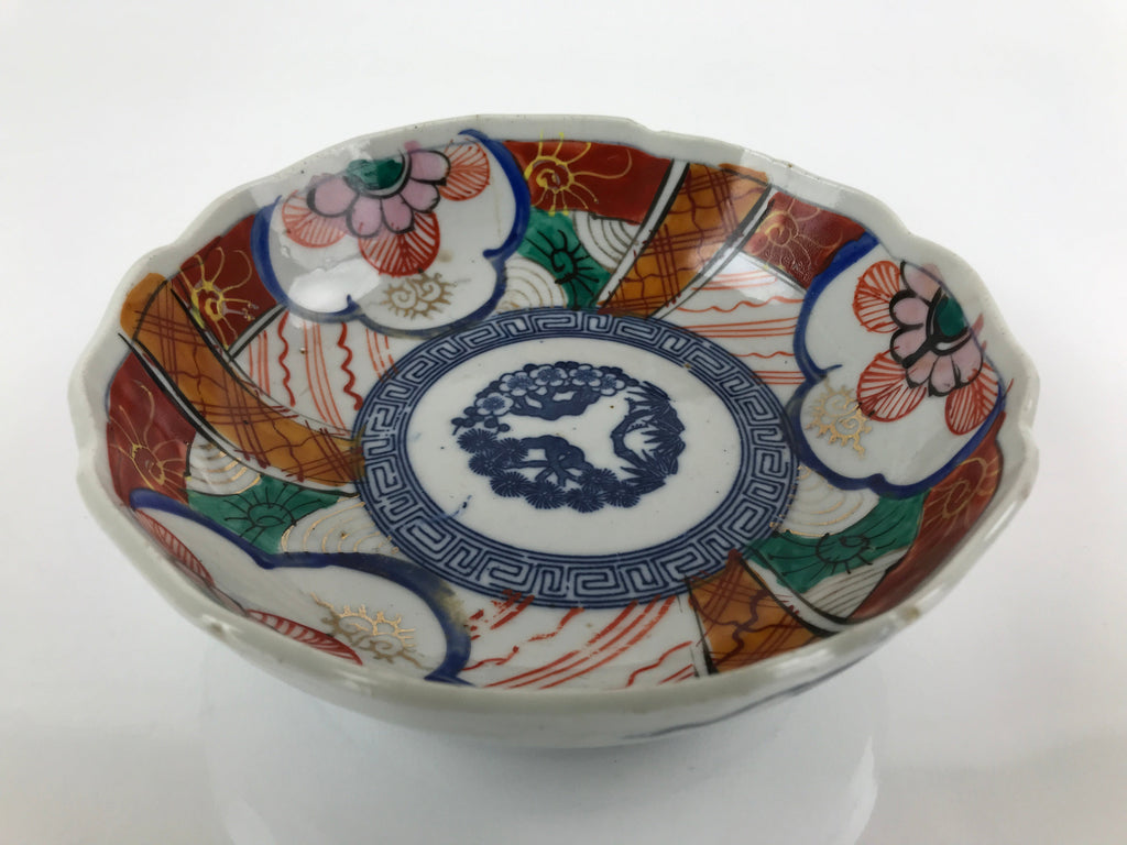Antique Japanese Ceramic Kutani Imari Namasu Bowl Shouchikubai Red Salad PY680