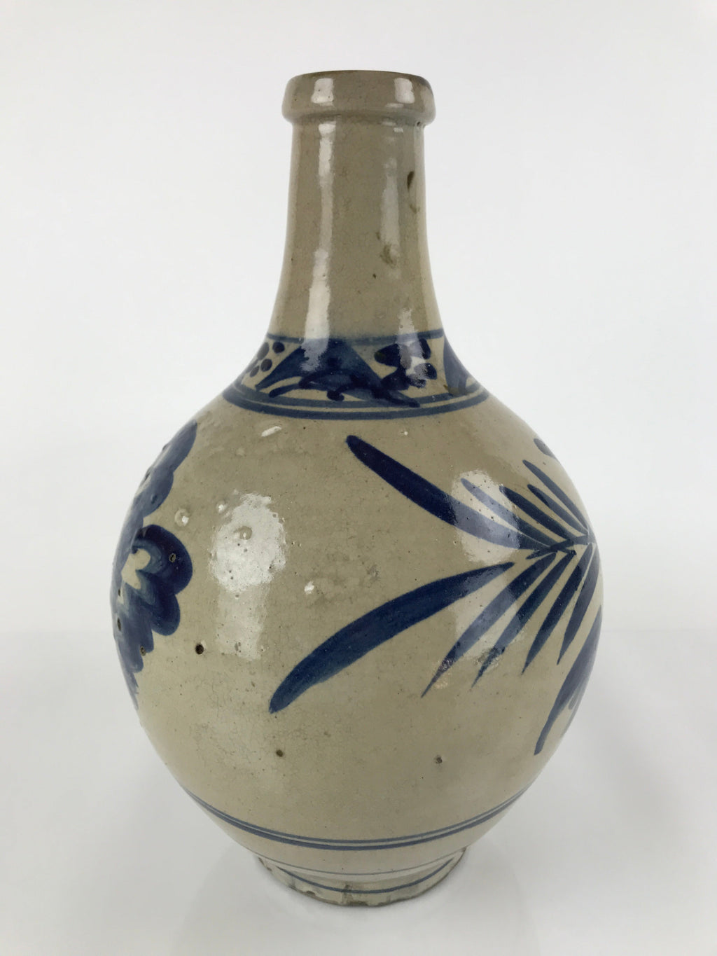 Antique Japanese Ceramic Large Imari Sake Bottle Kayoi-Tokkuri Blue Floral TS627