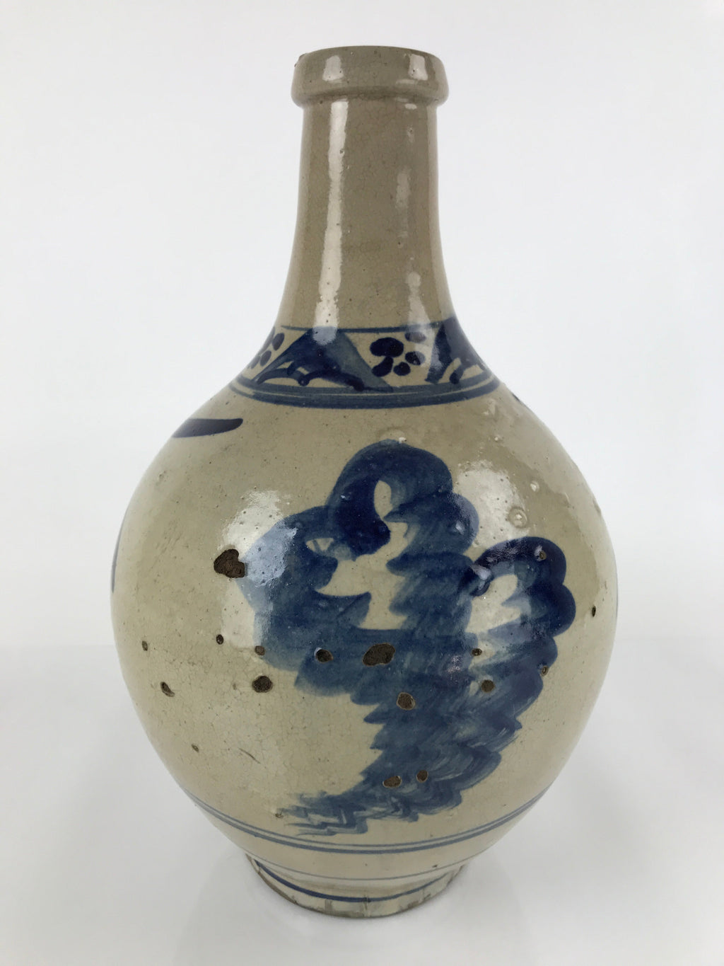 Antique Japanese Ceramic Large Imari Sake Bottle Kayoi-Tokkuri Blue Floral TS627