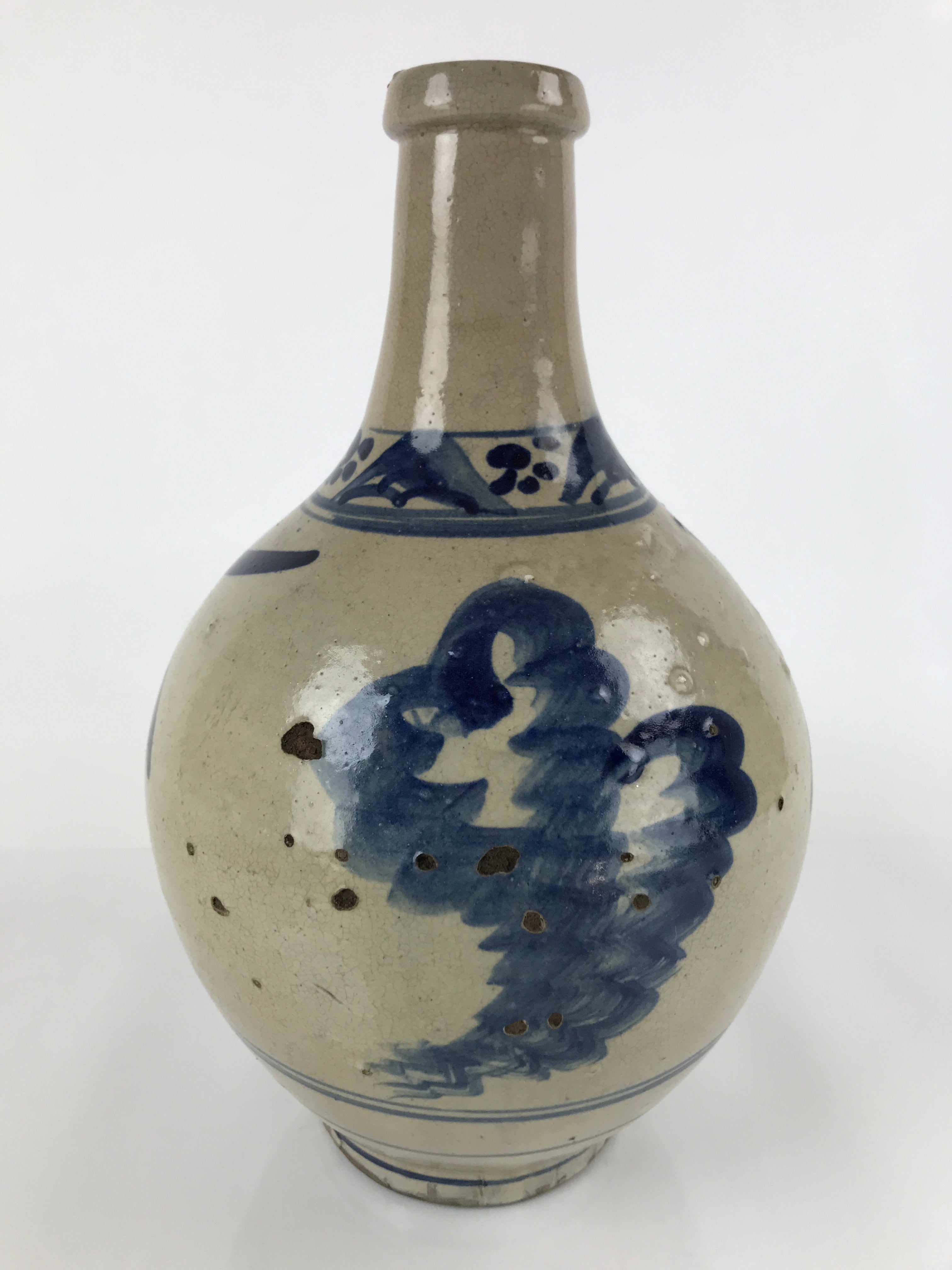 Antique Japanese Ceramic Large Imari Sake Bottle Kayoi-Tokkuri Blue Floral TS627
