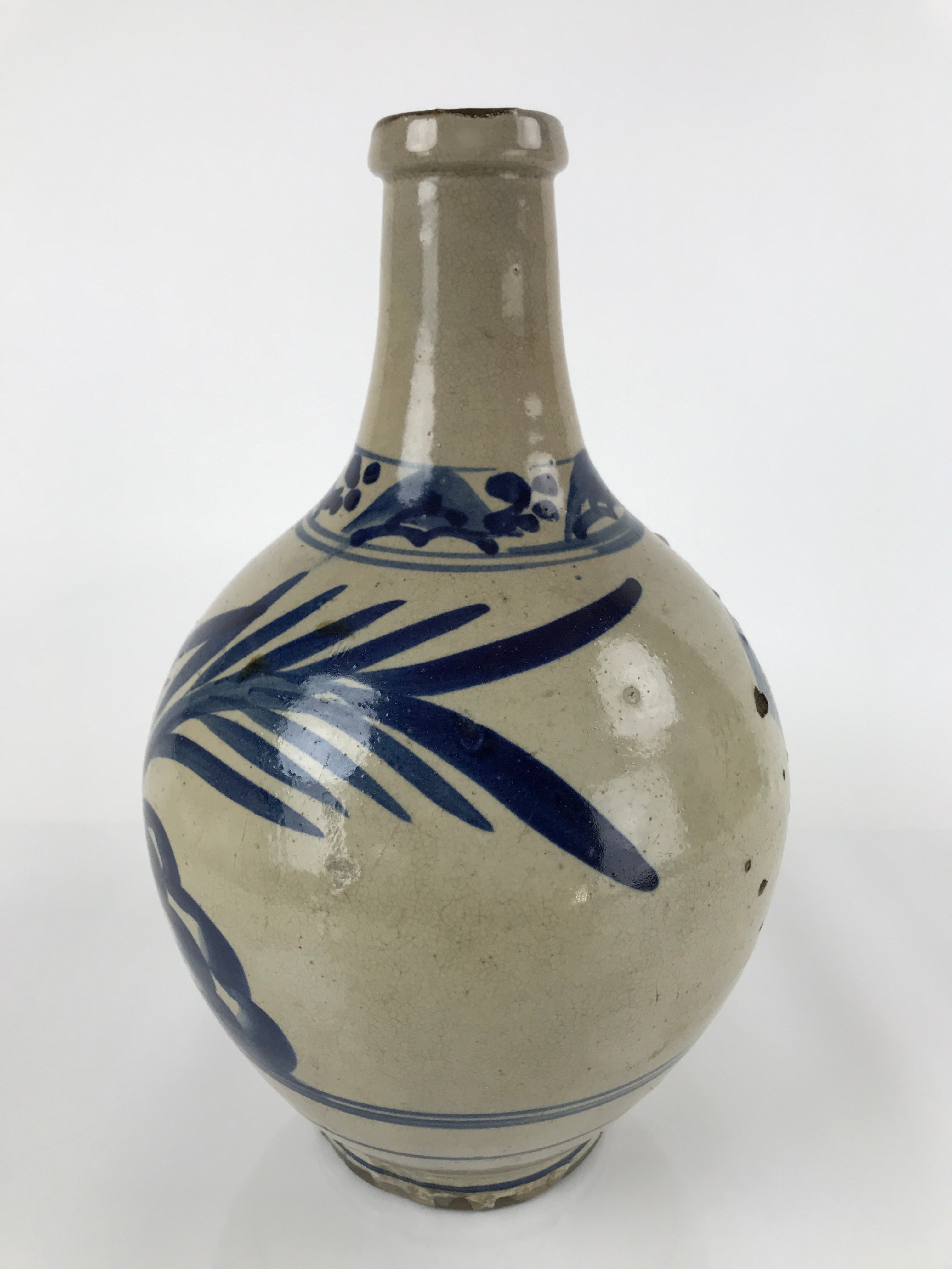 Antique Japanese Ceramic Large Imari Sake Bottle Kayoi-Tokkuri Blue Floral TS627