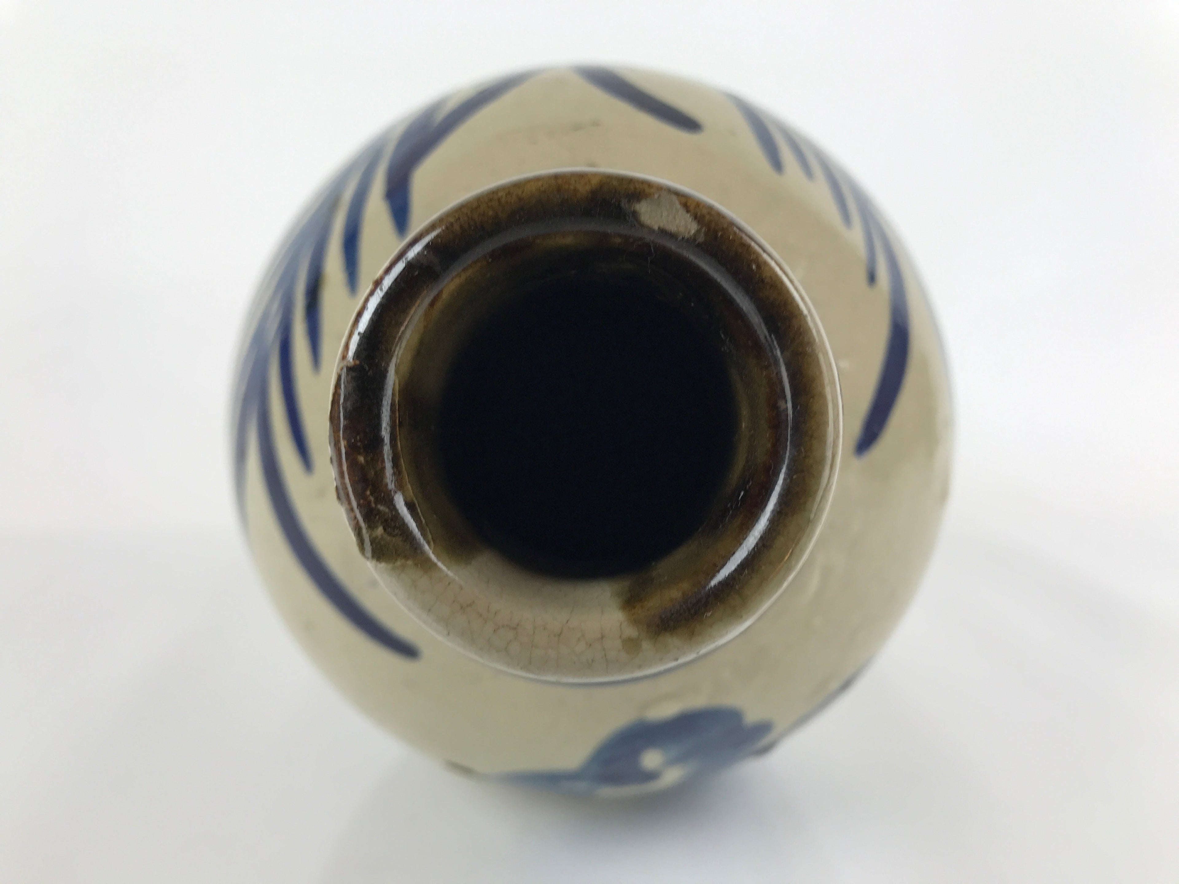 Antique Japanese Ceramic Large Imari Sake Bottle Kayoi-Tokkuri Blue Floral TS627