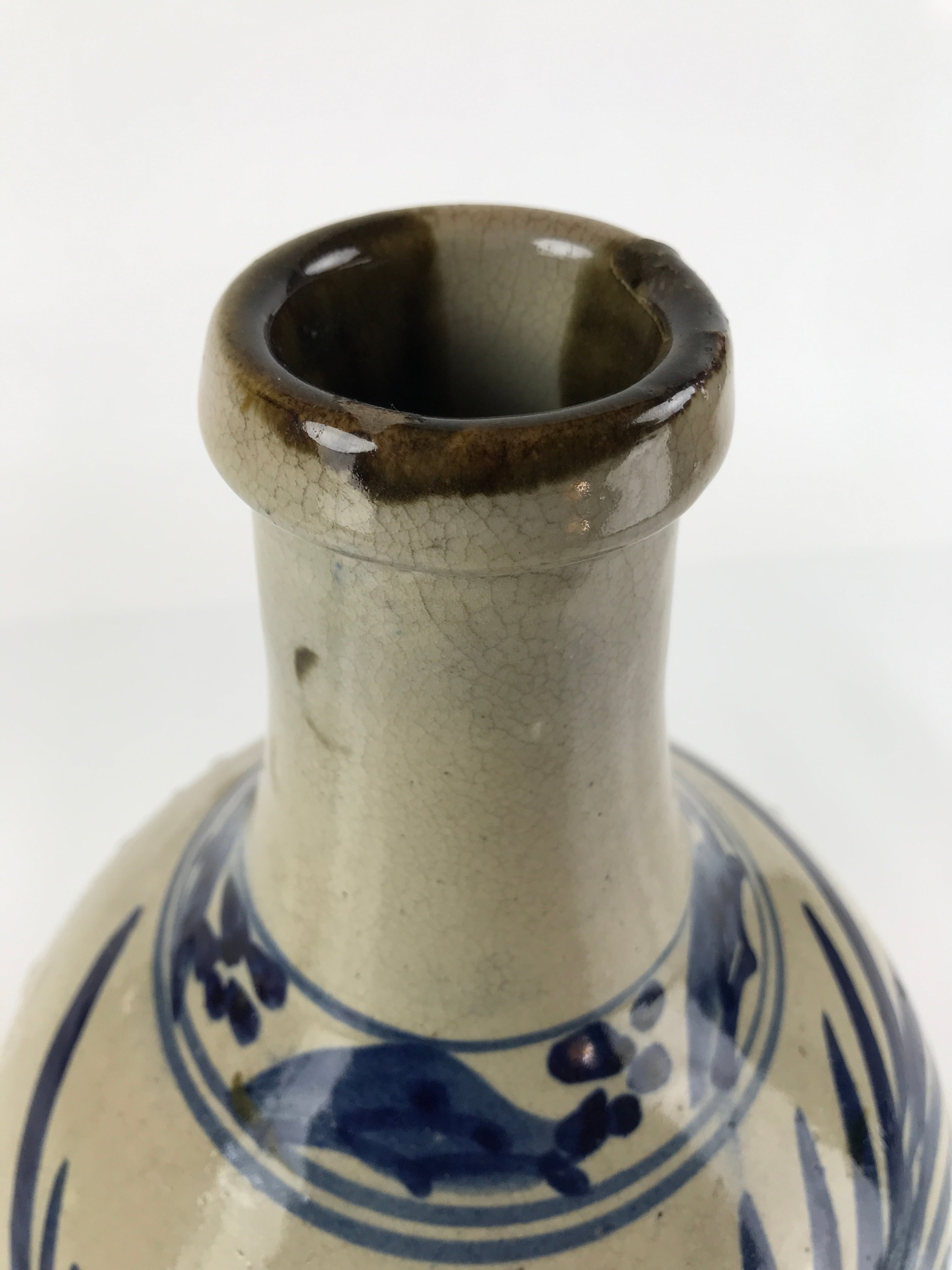 Antique Japanese Ceramic Large Imari Sake Bottle Kayoi-Tokkuri Blue Floral TS627