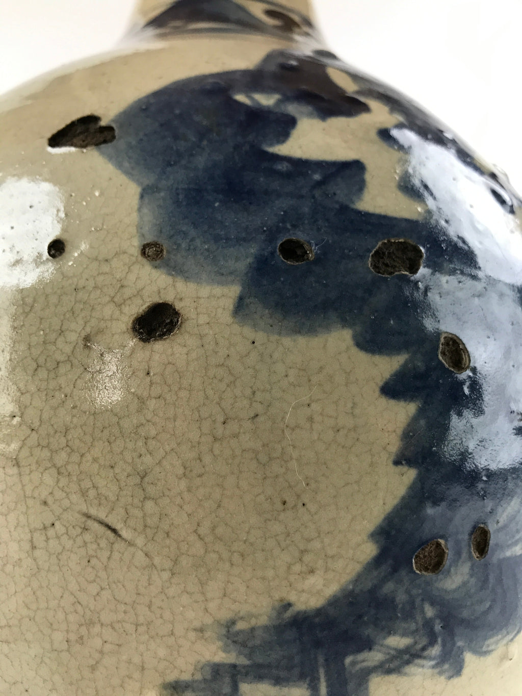 Antique Japanese Ceramic Large Imari Sake Bottle Kayoi-Tokkuri Blue Floral TS627