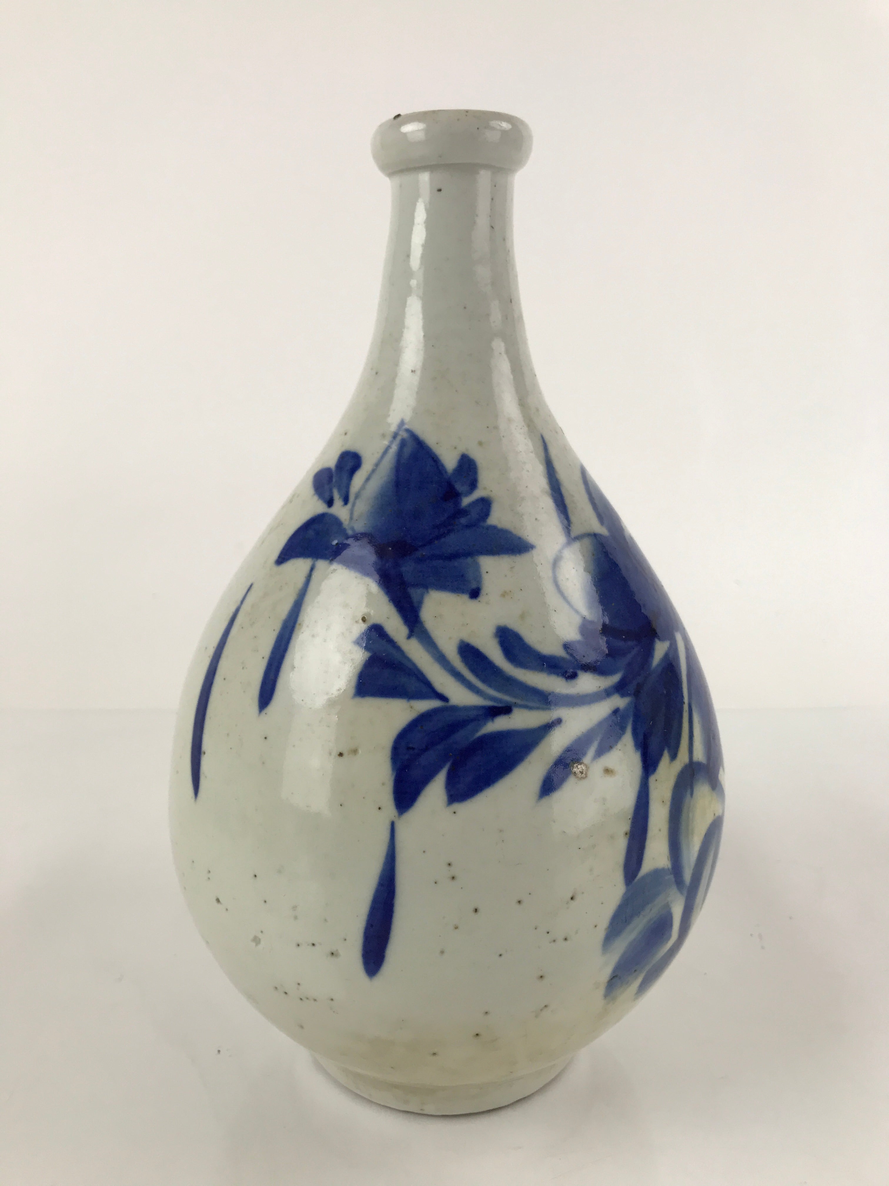 Antique Japanese Ceramic Large Imari Sake Bottle Kayoi-Tokkuri Blue Floral TS654