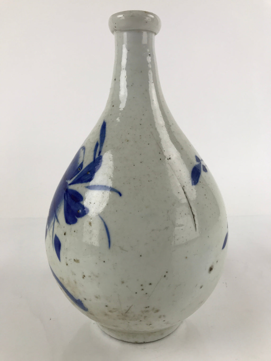 Antique Japanese Ceramic Large Imari Sake Bottle Kayoi-Tokkuri Blue Floral TS654