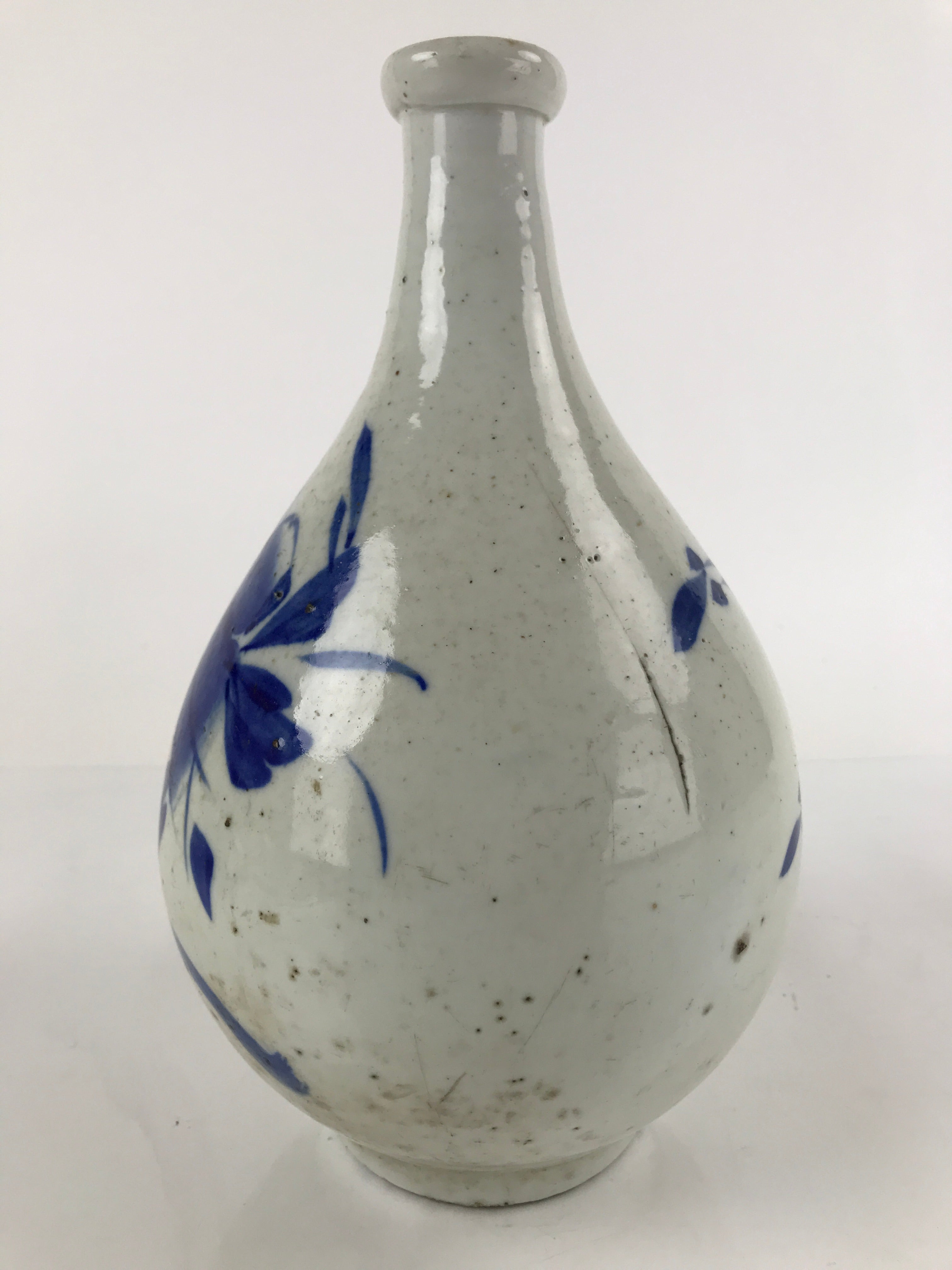 Antique Japanese Ceramic Large Imari Sake Bottle Kayoi-Tokkuri Blue Floral TS654