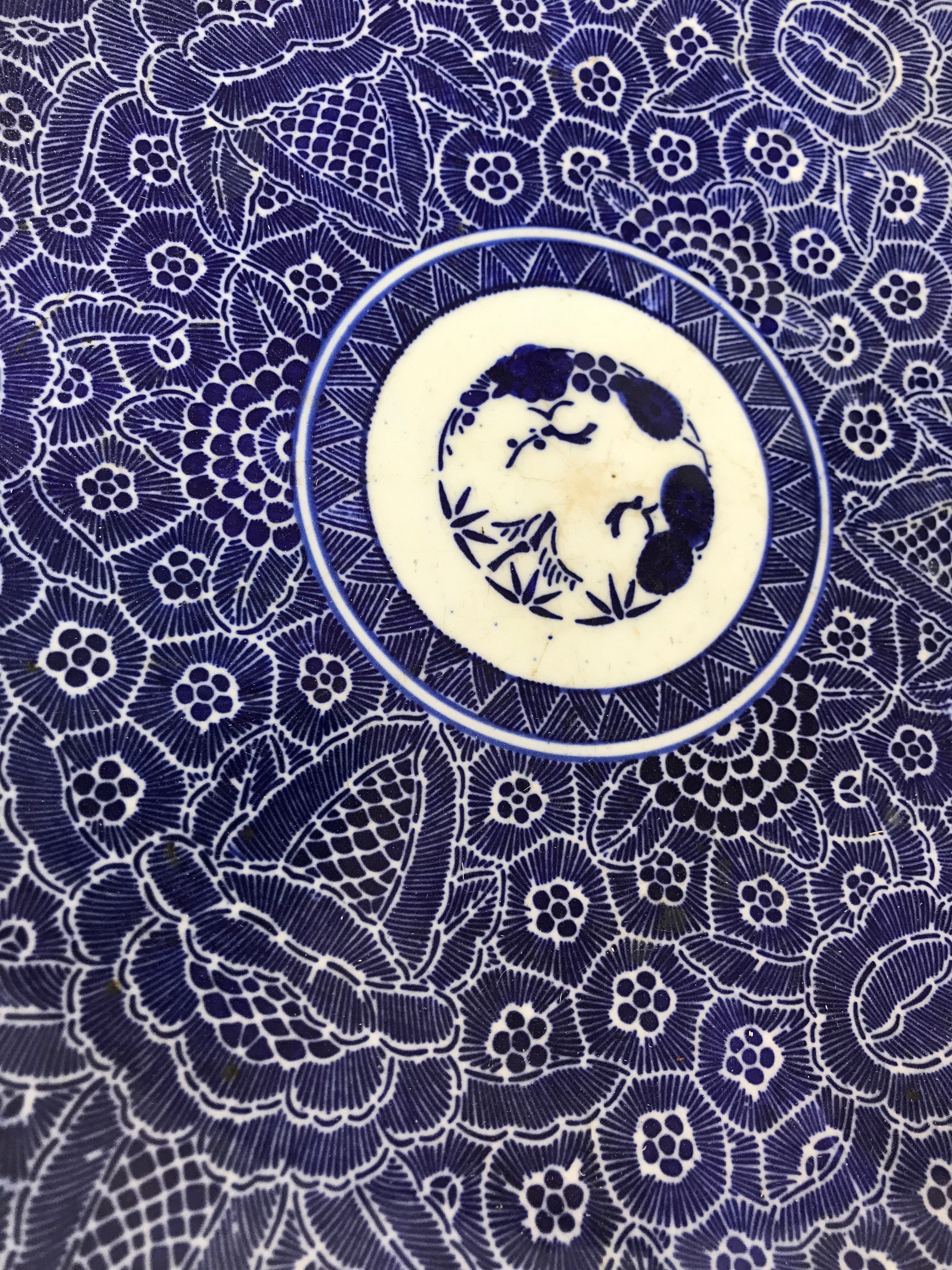 Antique Japanese Ceramic Large Plate Imari Ware Sometsuke Floral Blue PY592