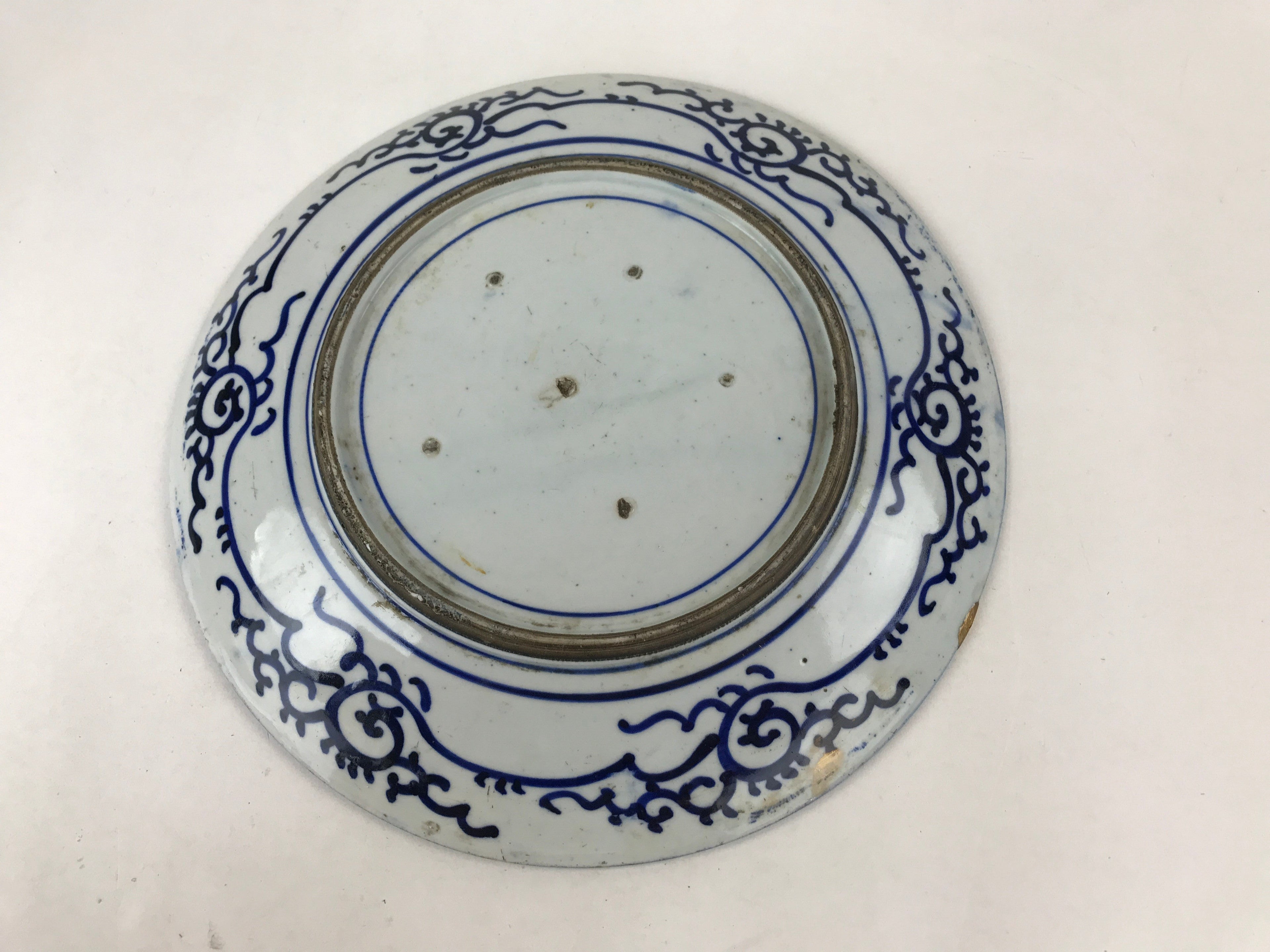 Antique Japanese Ceramic Large Plate Sometsuke Imari Ware Floral Kintsugi PY589