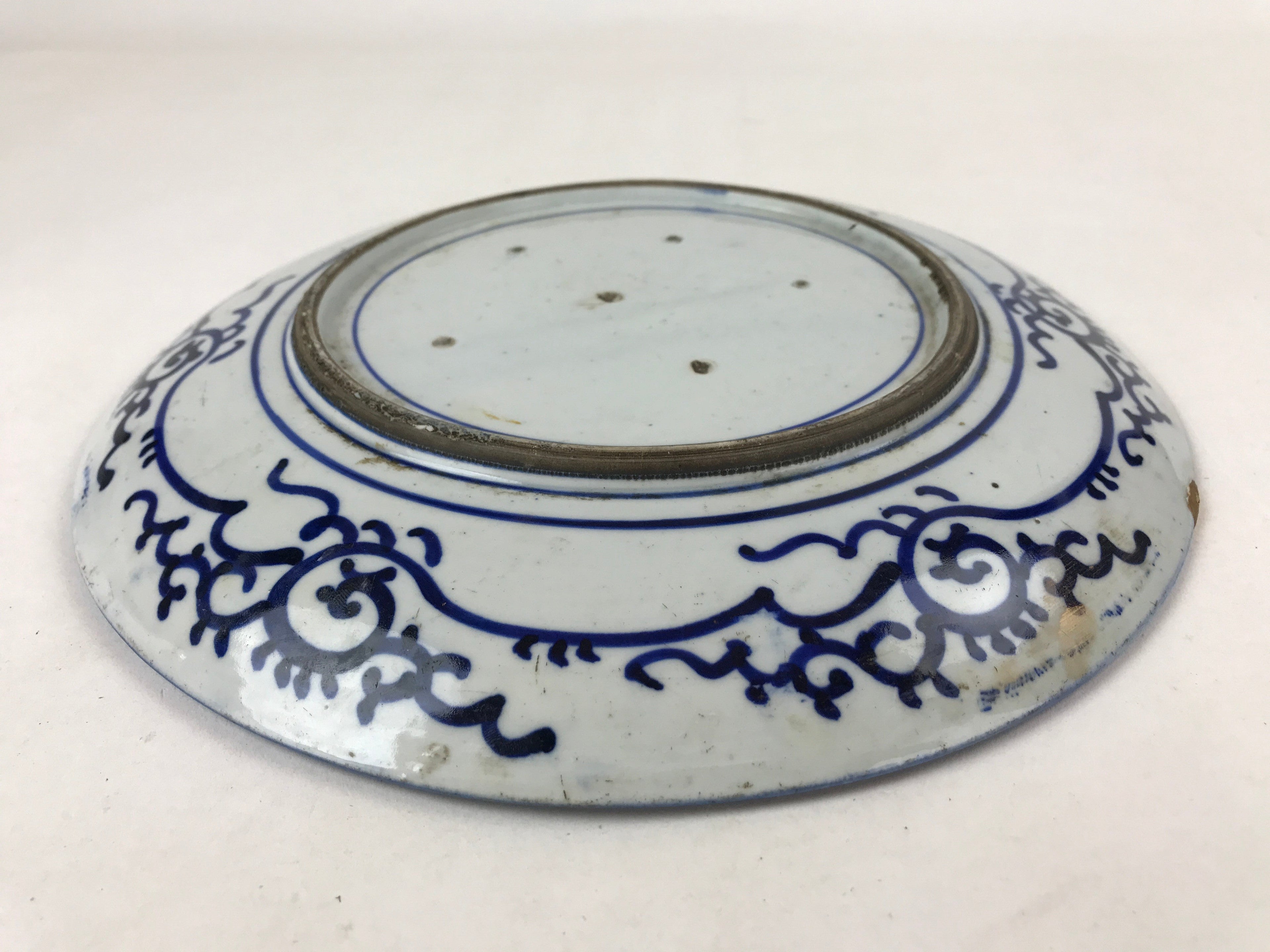 Antique Japanese Ceramic Large Plate Sometsuke Imari Ware Floral Kintsugi PY589