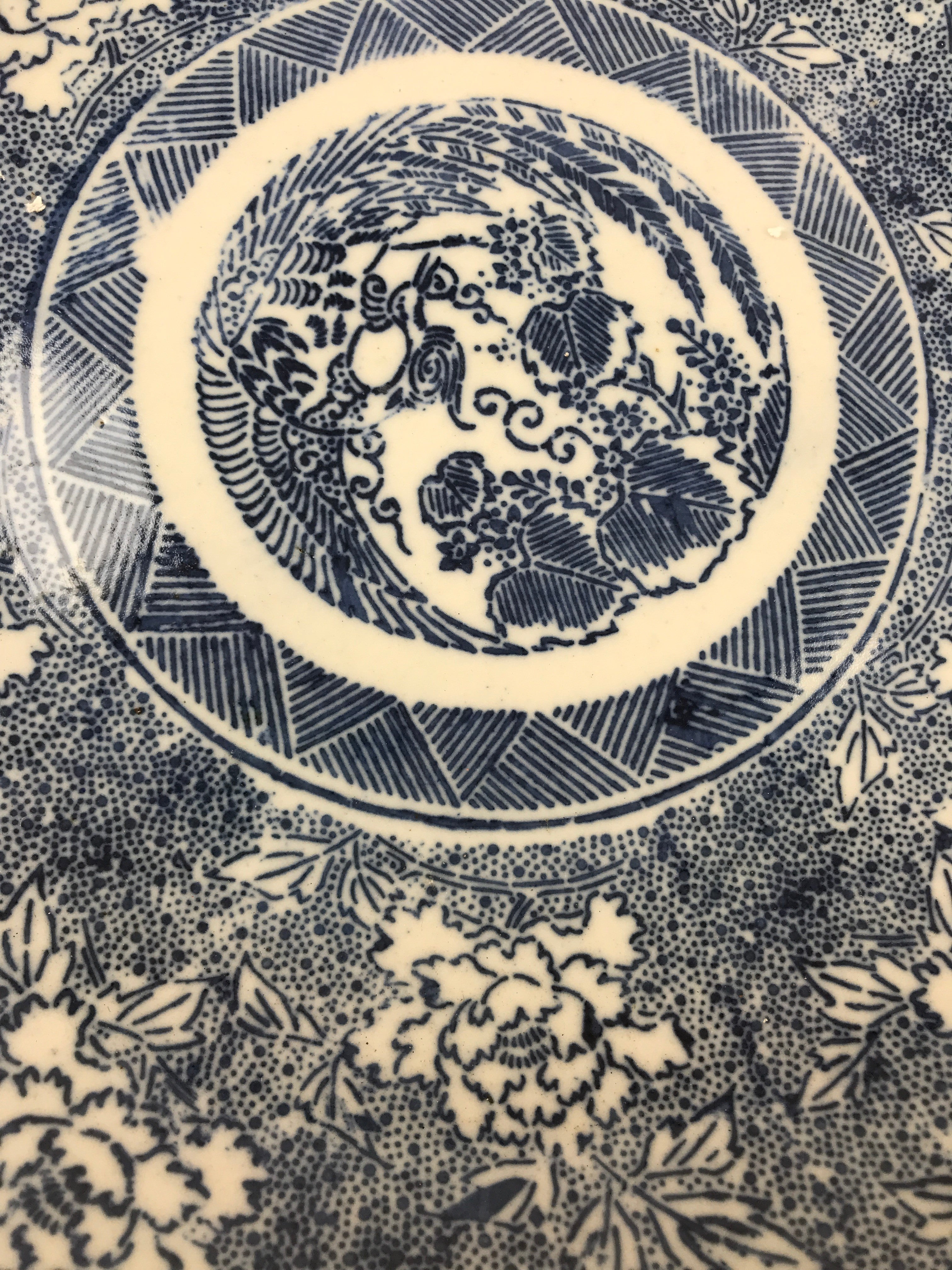Antique Japanese Ceramic Large Plate Sometsuke Imari Ware Floral PY591