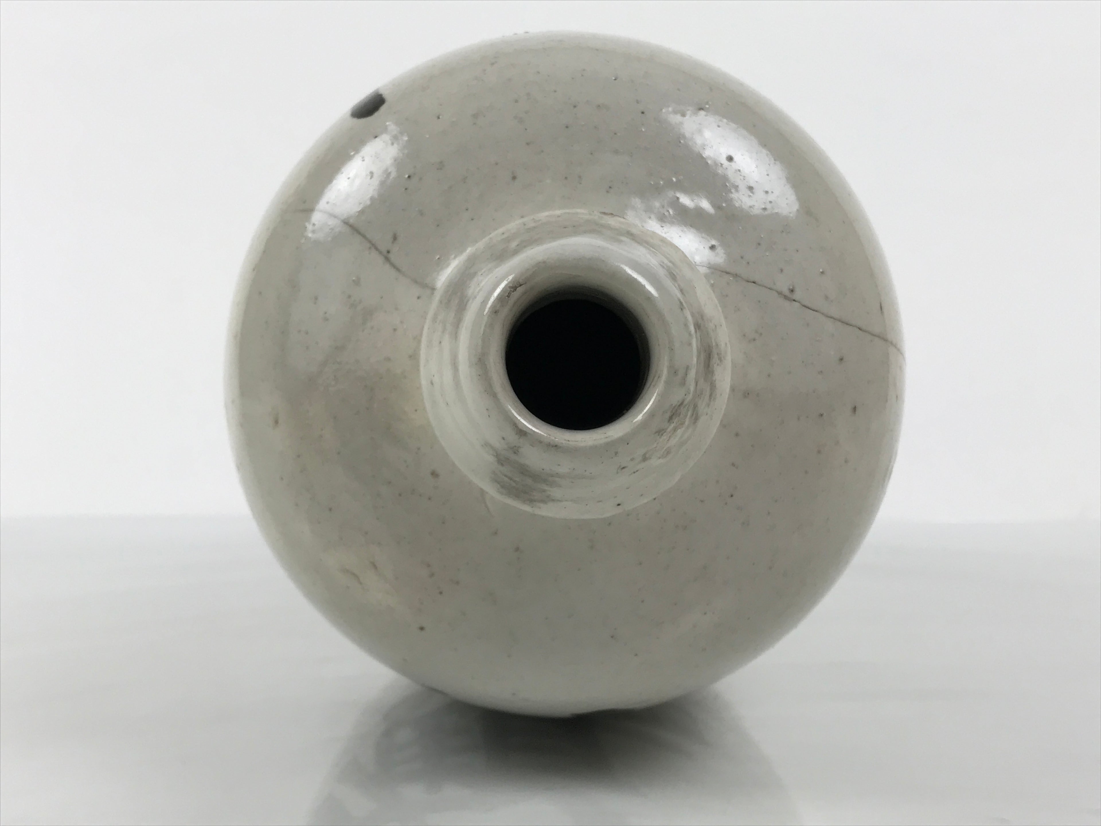 Antique Japanese Ceramic Sake Bottle Kayoi-Tokkuri Black Gray Tsurukame TS880