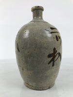 Antique Japanese Ceramic Sake Bottle Kayoi-Tokkuri Brown Gray Round TS877