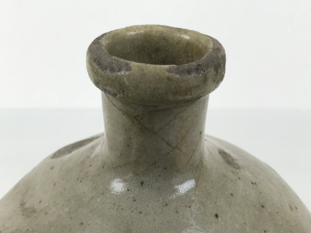 Antique Japanese Ceramic Sake Bottle Kayoi-Tokkuri Brown Gray Round TS877