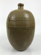 Antique Japanese Ceramic Sake Bottle Kayoi-Tokkuri Brown Round Large Logo TS876