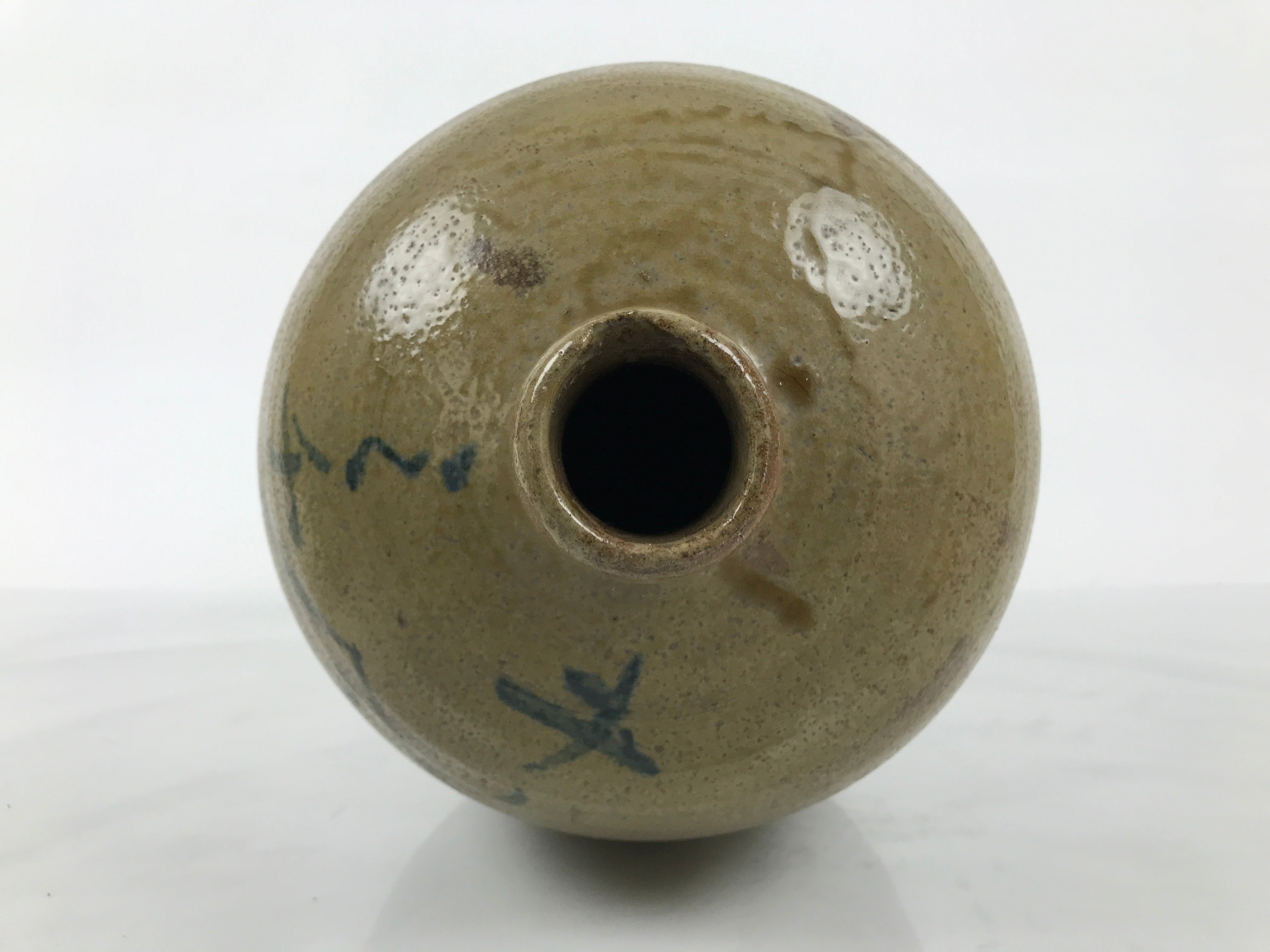 Antique Japanese Ceramic Sake Bottle Kayoi-Tokkuri Brown Round Large Logo TS876