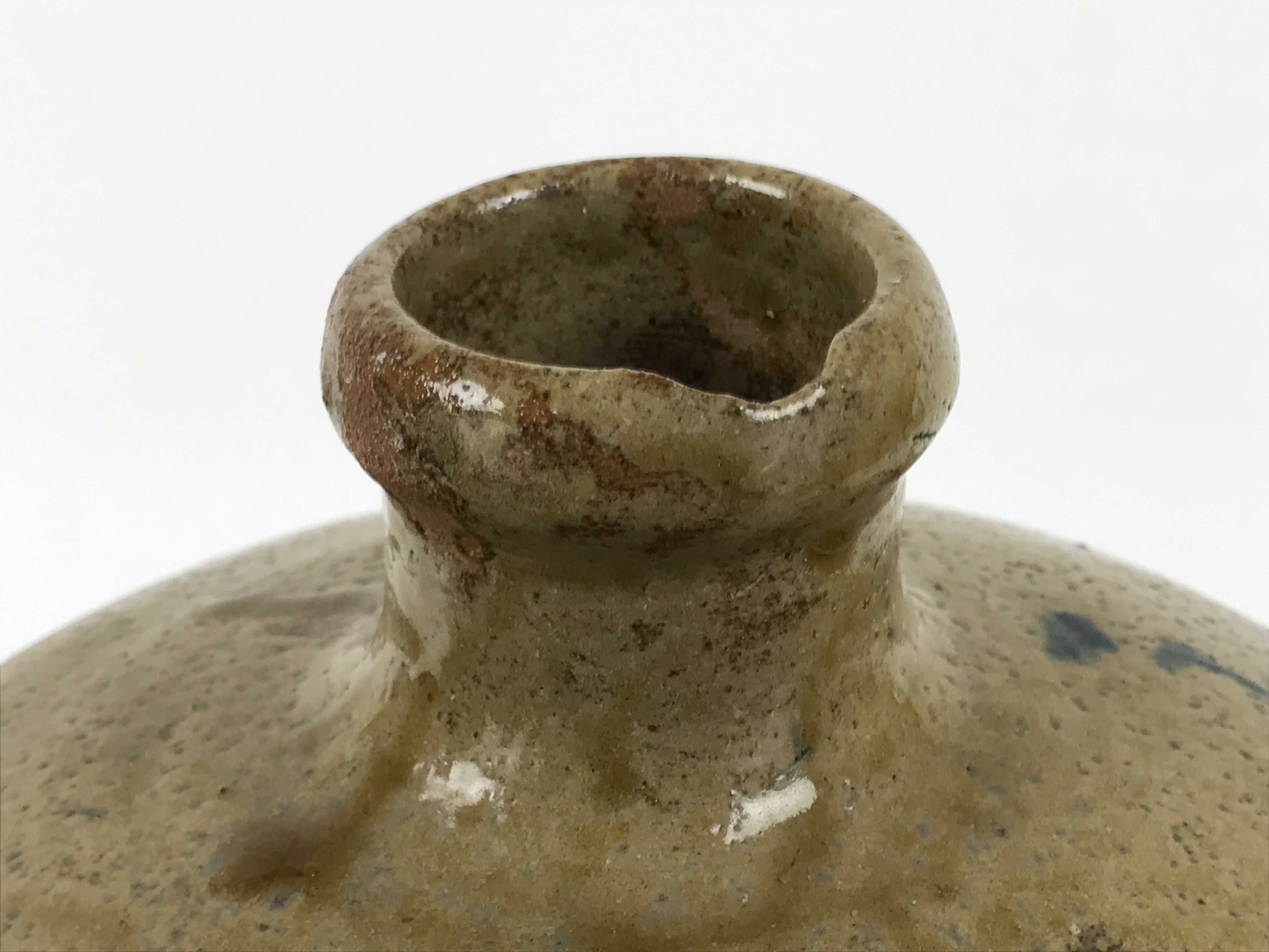 Antique Japanese Ceramic Sake Bottle Kayoi-Tokkuri Brown Round Large Logo TS876