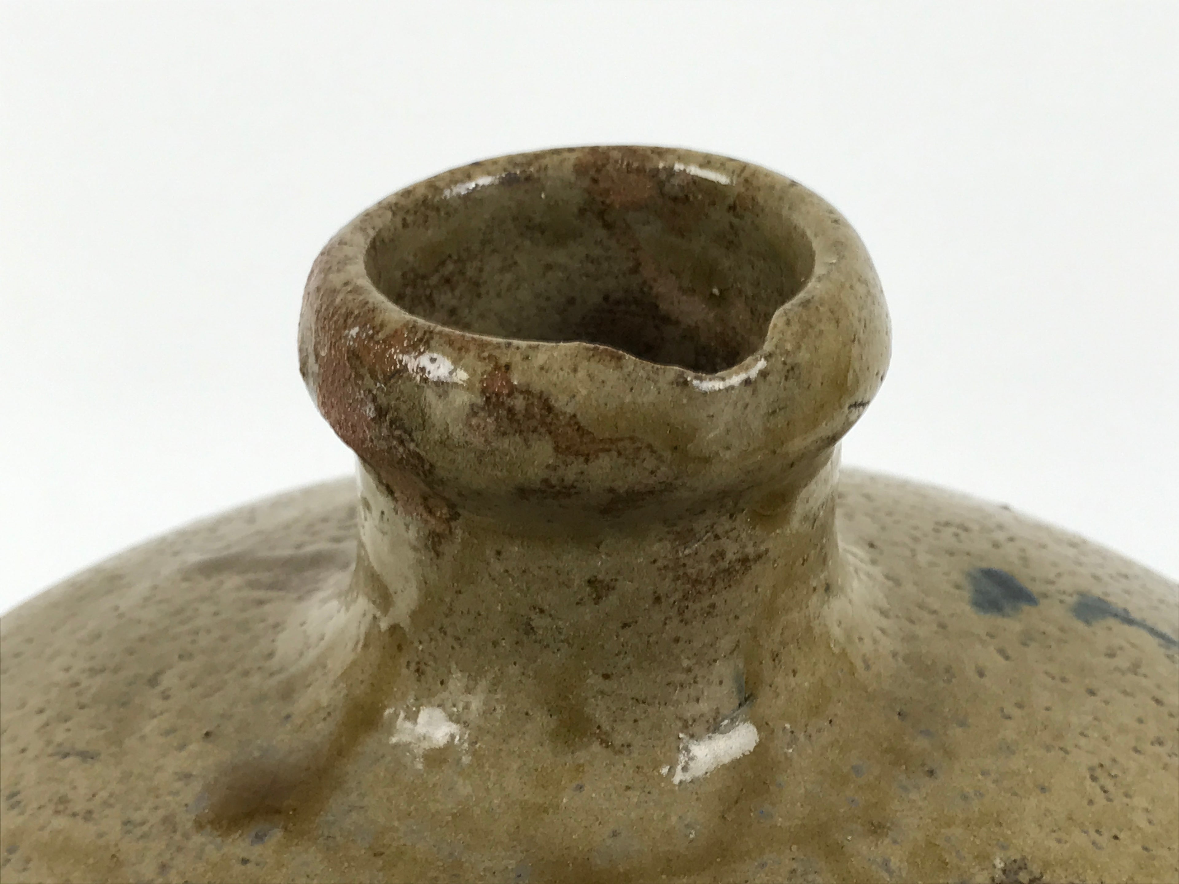 Antique Japanese Ceramic Sake Bottle Kayoi-Tokkuri Brown Round Large Logo TS876